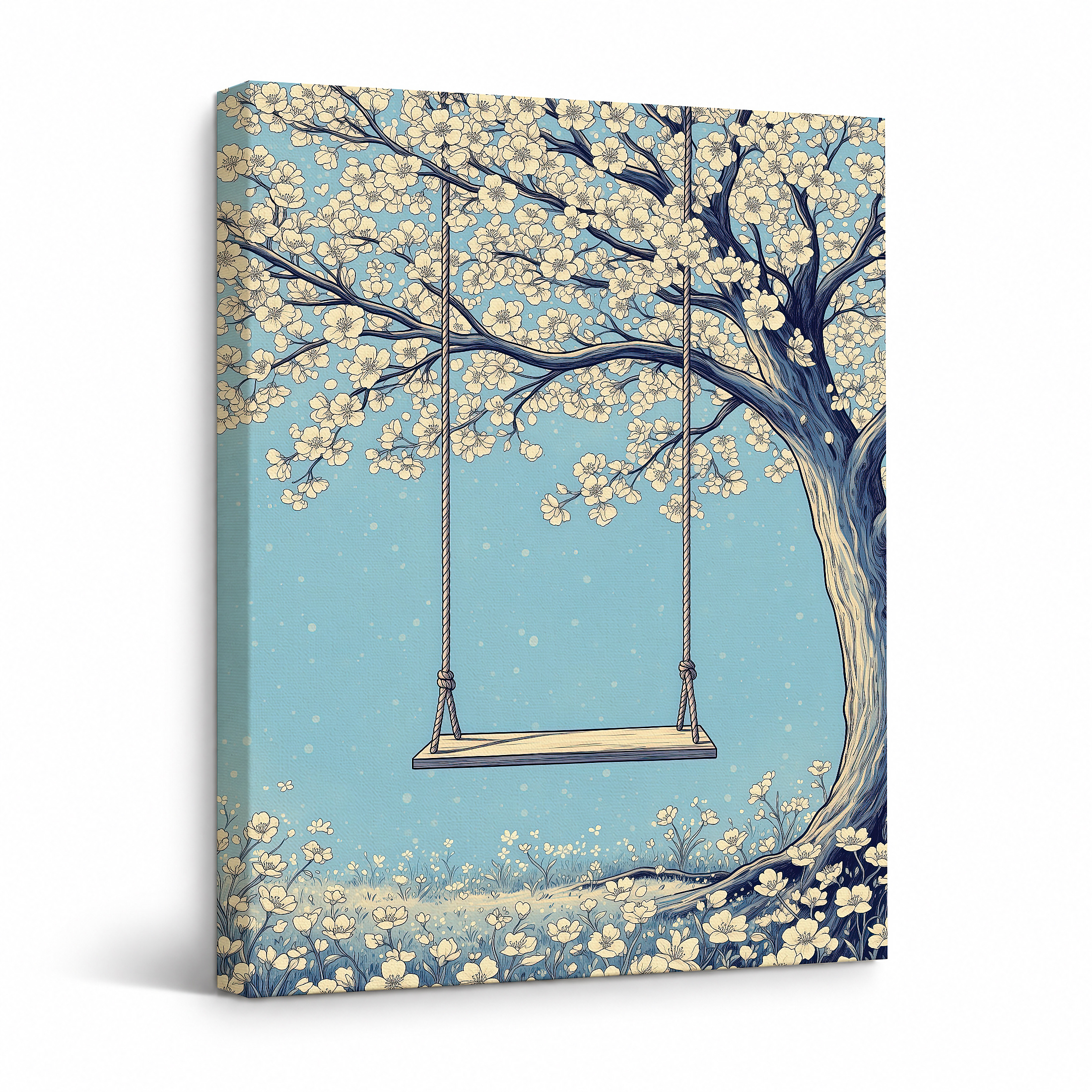 Cherry Blossom Swing Framed Canvas Wall Art