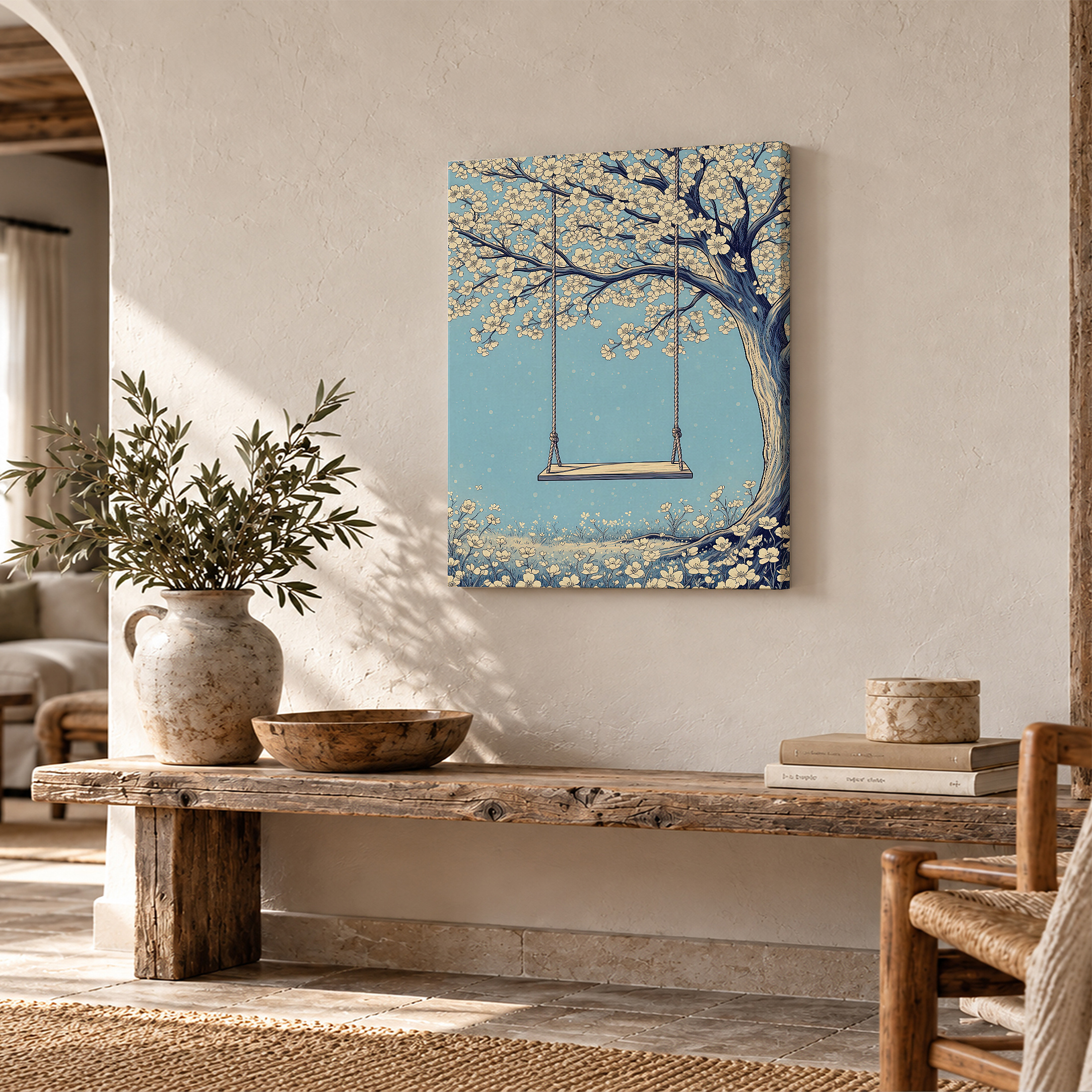 Cherry Blossom Swing Framed Canvas Wall Art - Image 2