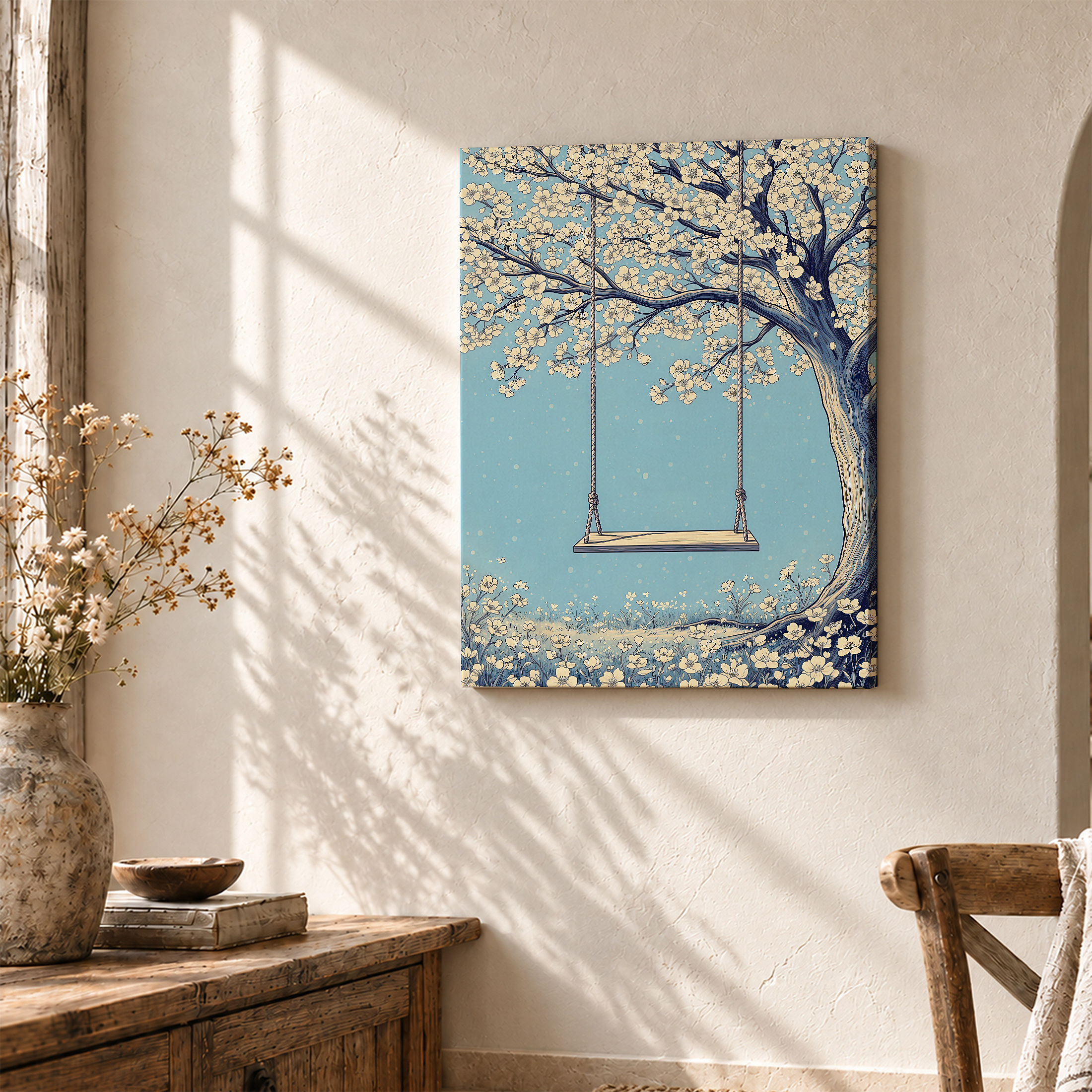 Cherry Blossom Swing Framed Canvas Wall Art - Image 3