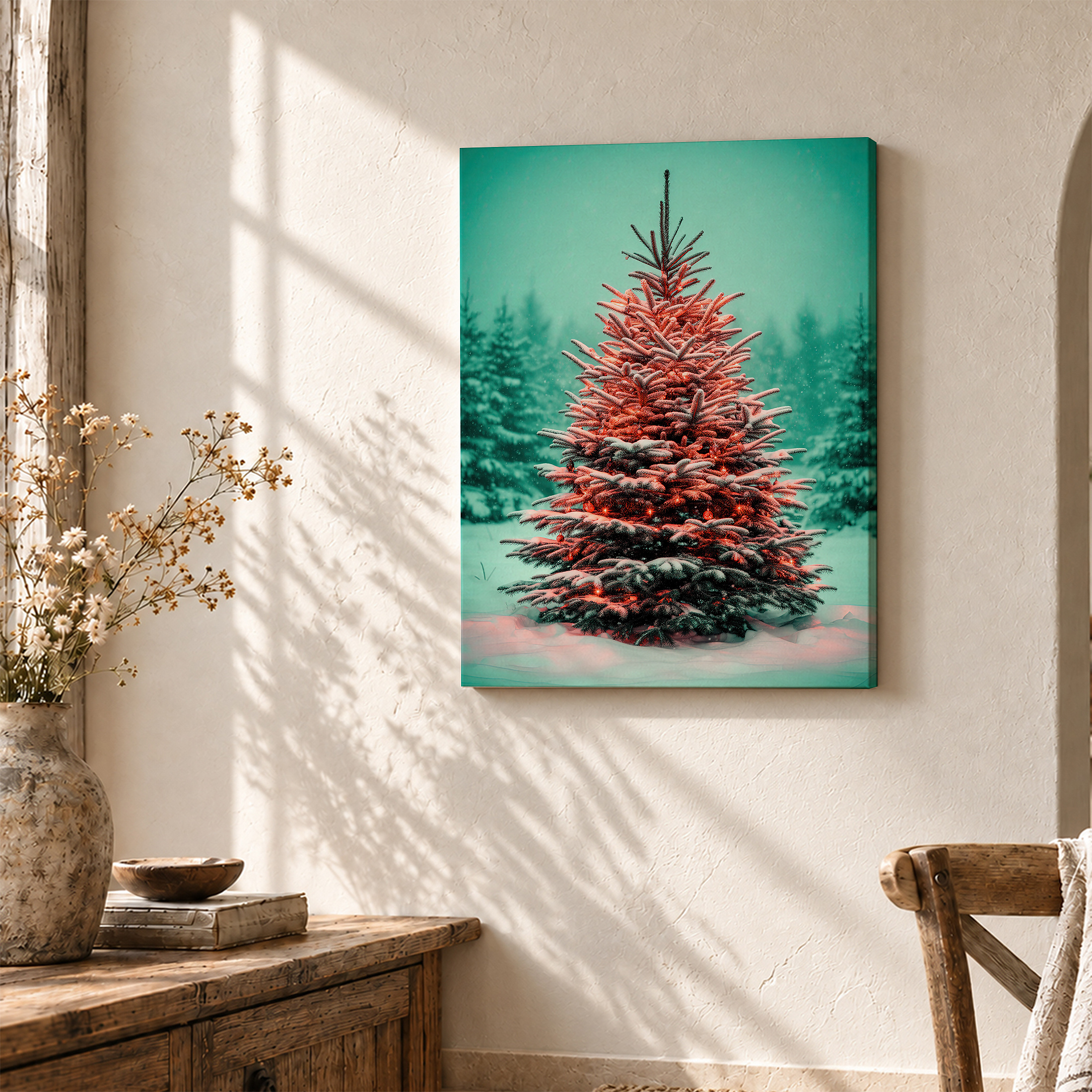 Snowy Christmas Tree Forest Framed Canvas Wall Art Ready to Hang - Image 3