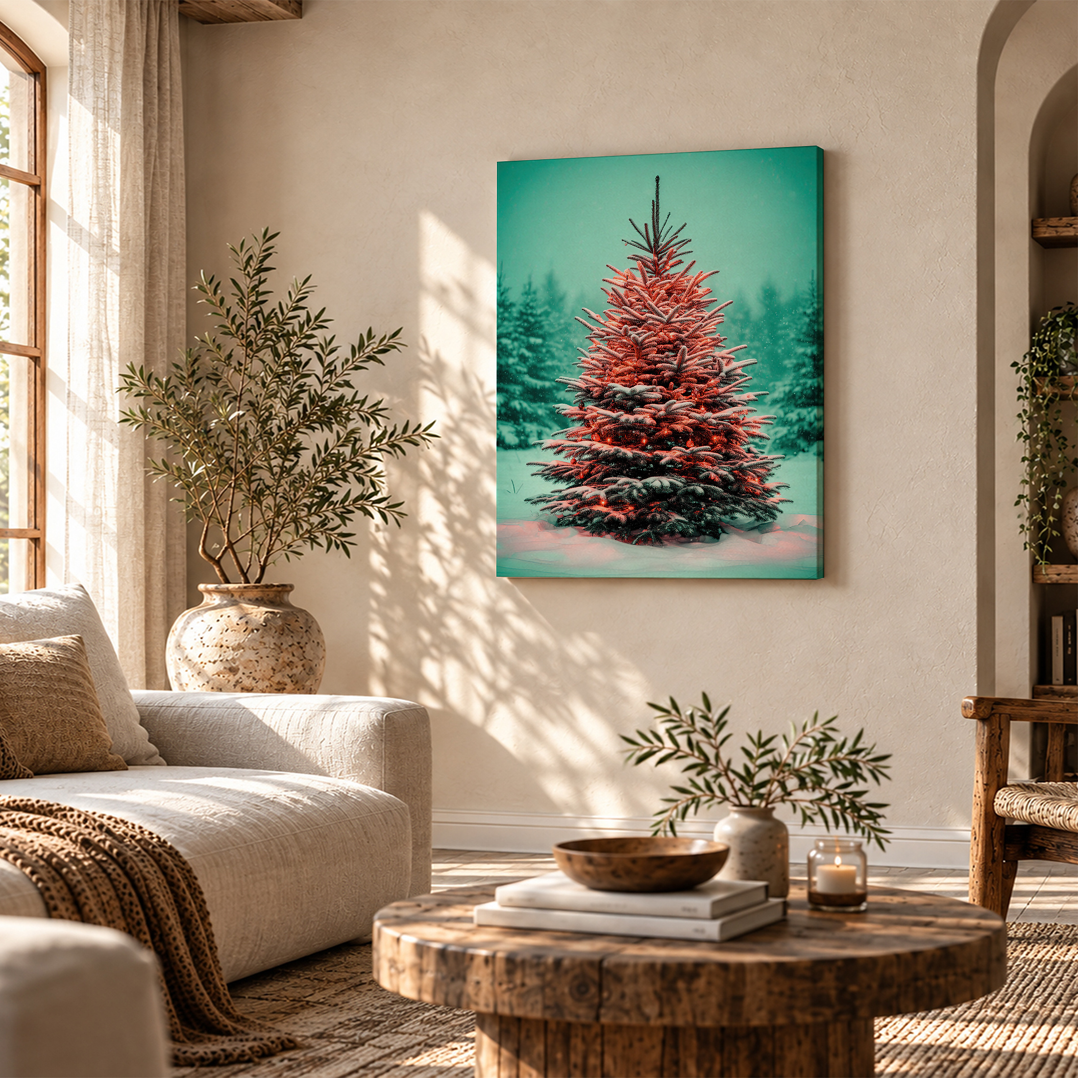 Snowy Christmas Tree Forest Framed Canvas Wall Art Ready to Hang - Image 4