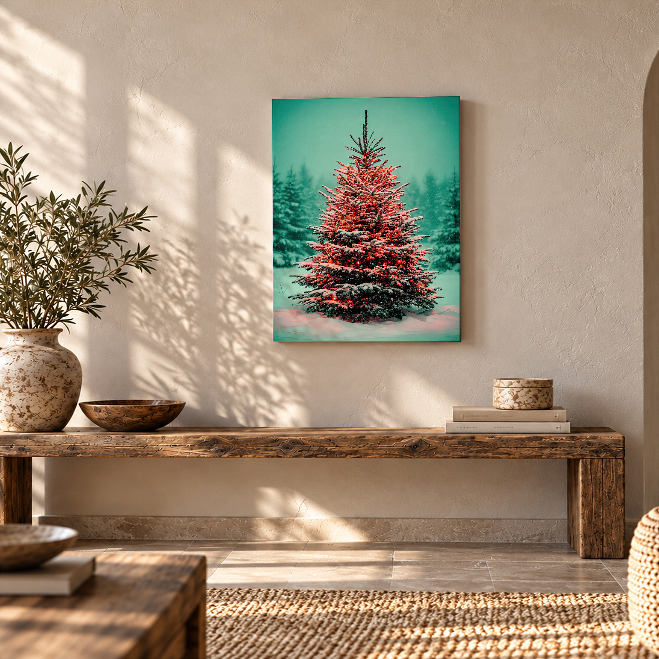Snowy Christmas Tree Forest Framed Canvas Wall Art Ready to Hang - Image 5