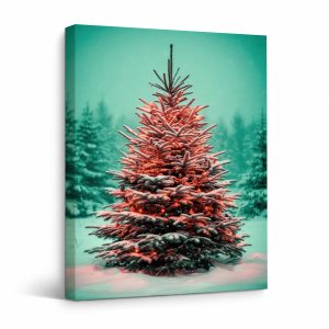 Snowy Christmas Tree Forest Framed Canvas Wall Art Ready to Hang