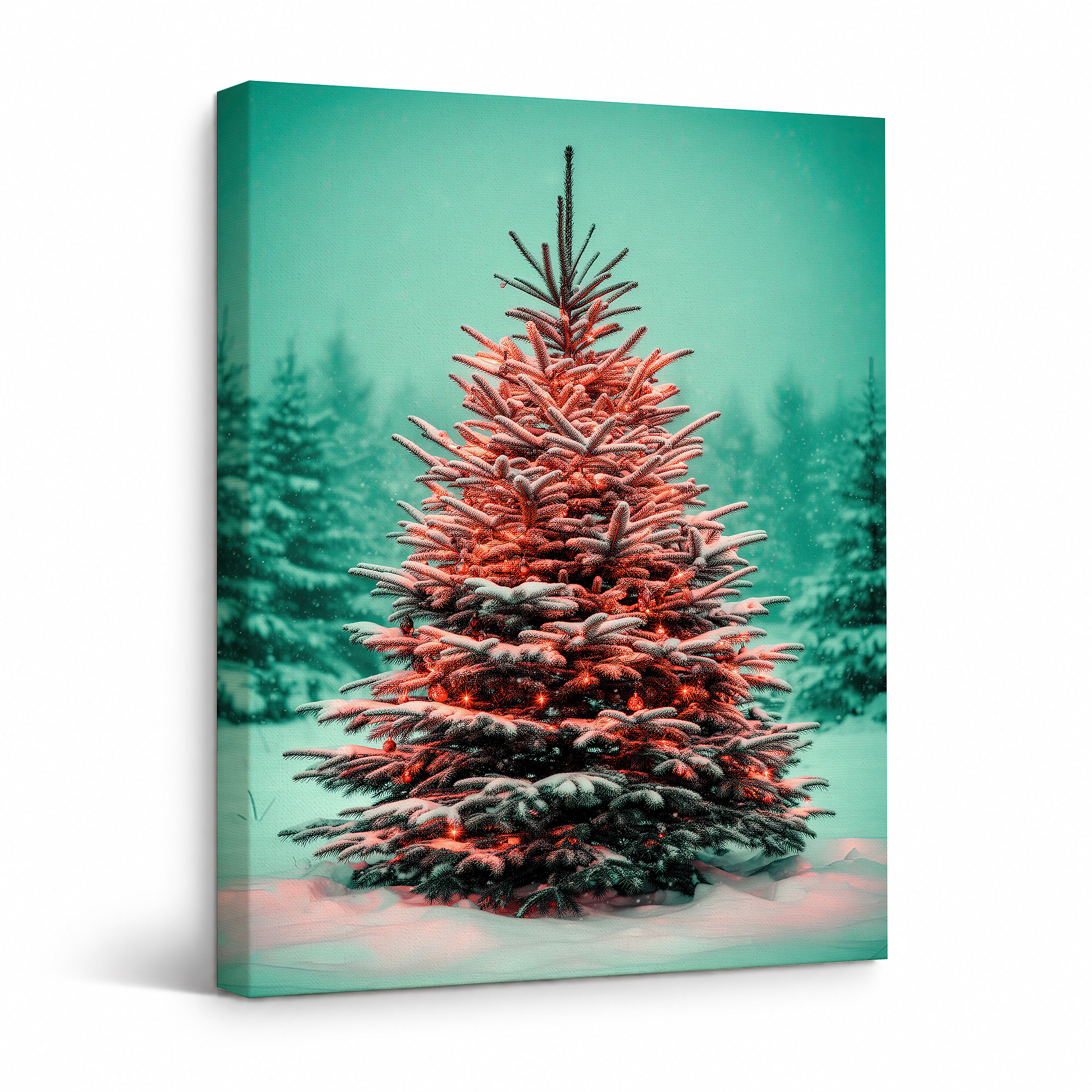 Snowy Christmas Tree Forest Framed Canvas Wall Art Ready to Hang