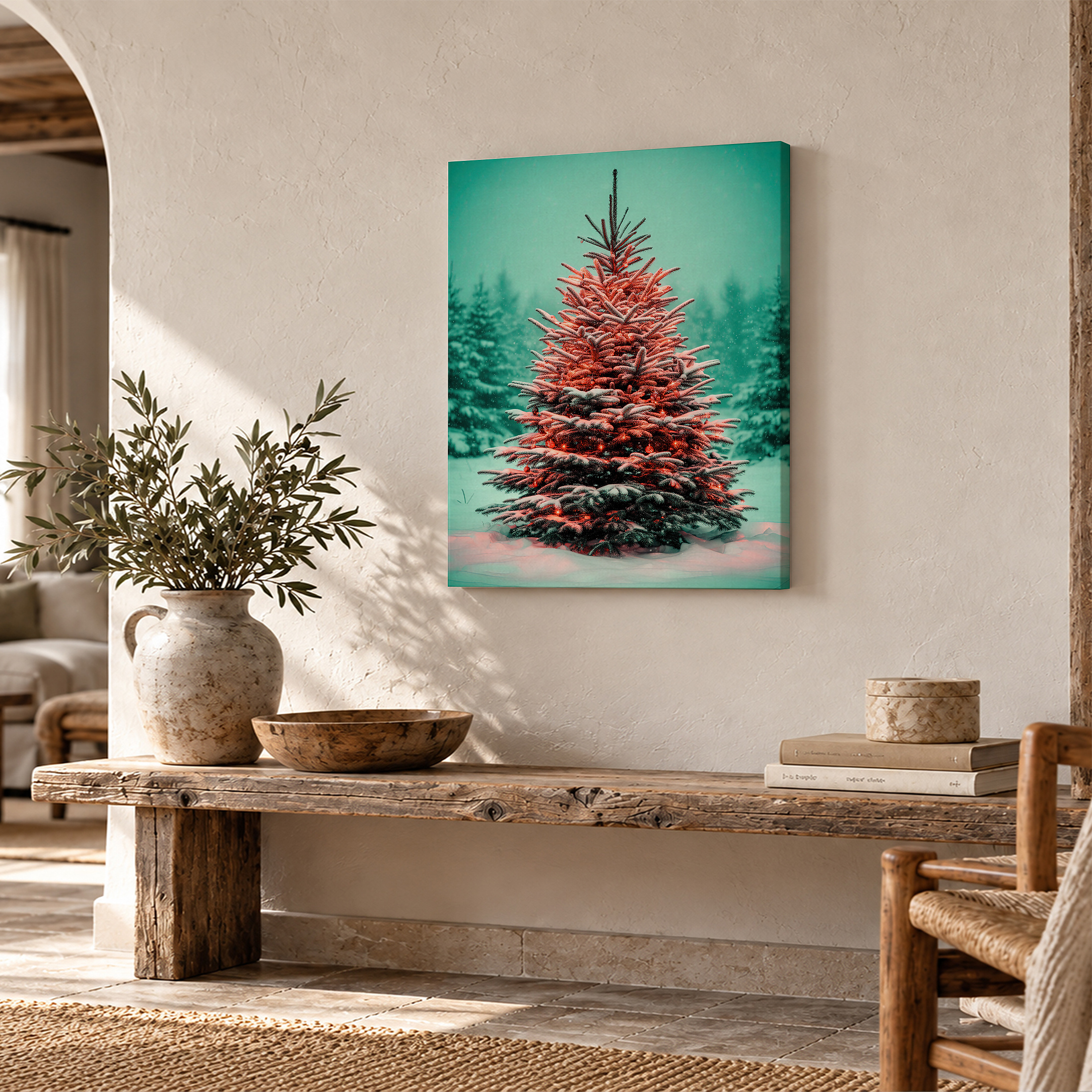 Snowy Christmas Tree Forest Framed Canvas Wall Art Ready to Hang - Image 2
