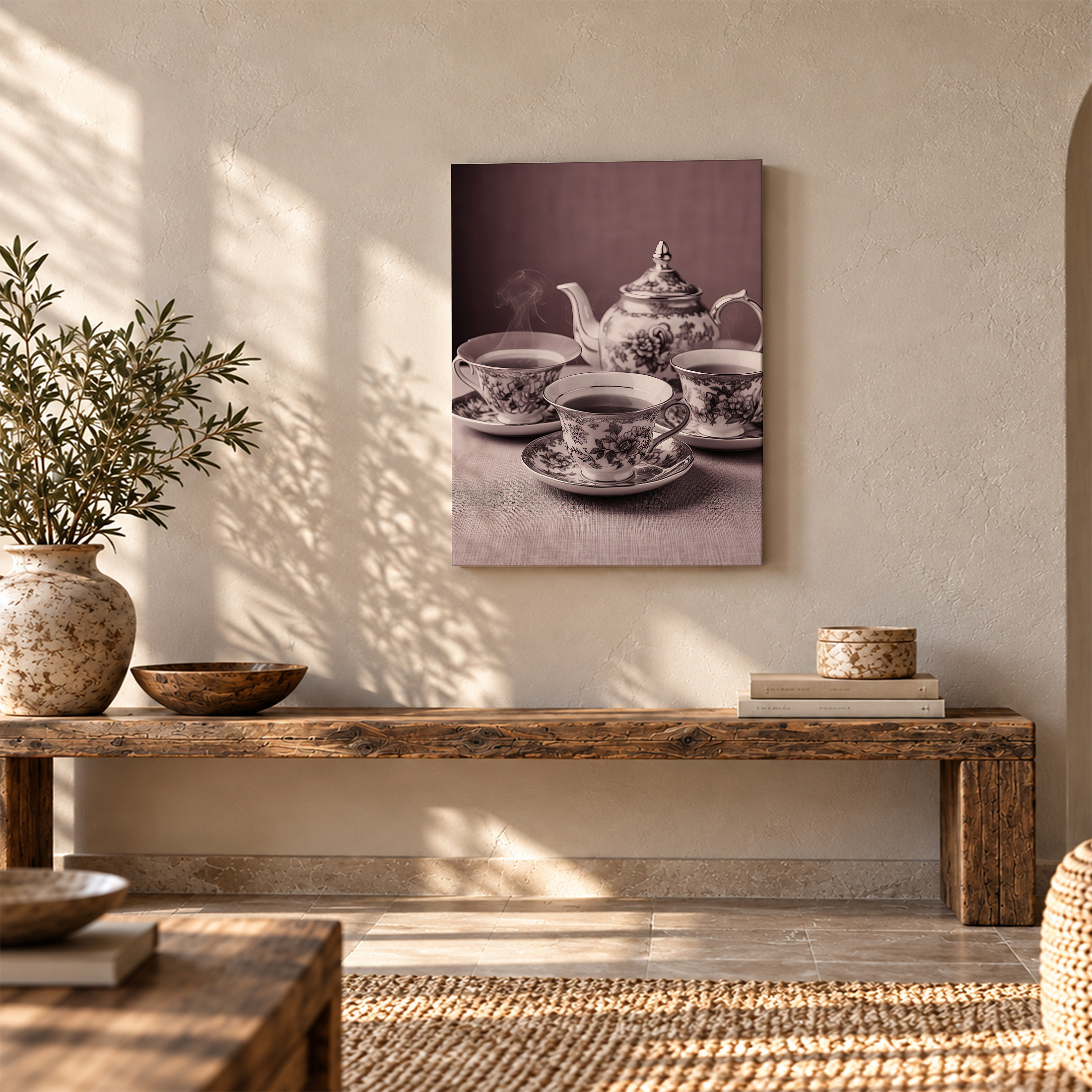 Vintage Tea Set Sepia Framed Canvas Wall Art - Ready to Hang - Image 5