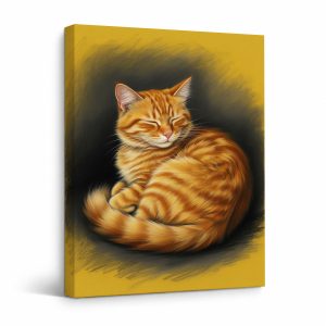 Sleeping Orange Tabby Cat Framed Canvas Wall Art | Ready to Hang