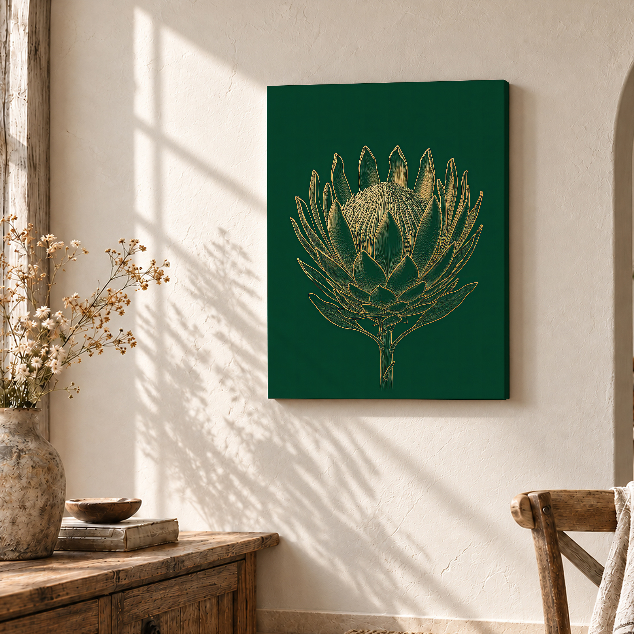 Gold Protea Botanical Framed Canvas Wall Art - Ready to Hang - Image 3