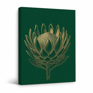 Gold Protea Botanical Framed Canvas Wall Art - Ready to Hang