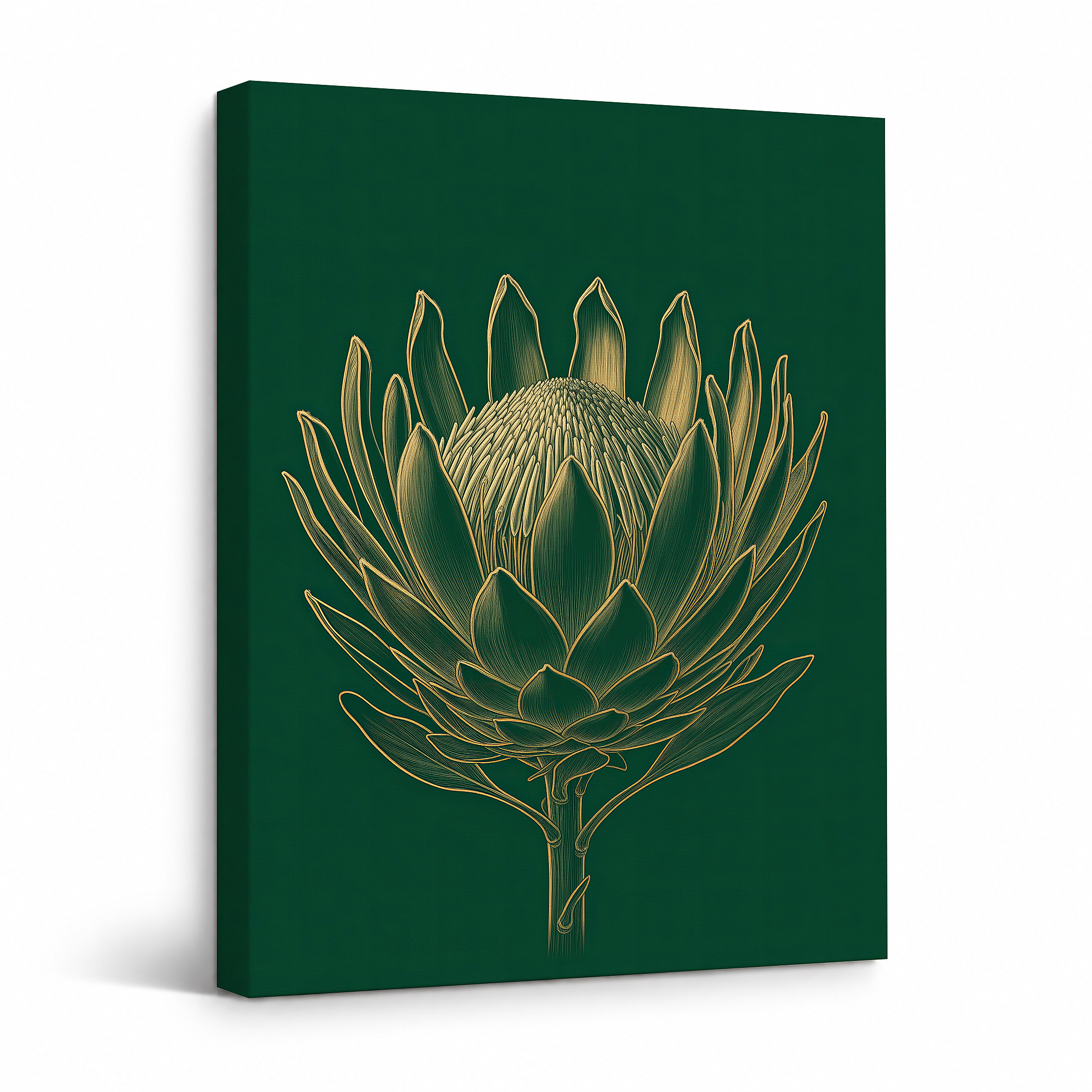Gold Protea Botanical Framed Canvas Wall Art - Ready to Hang