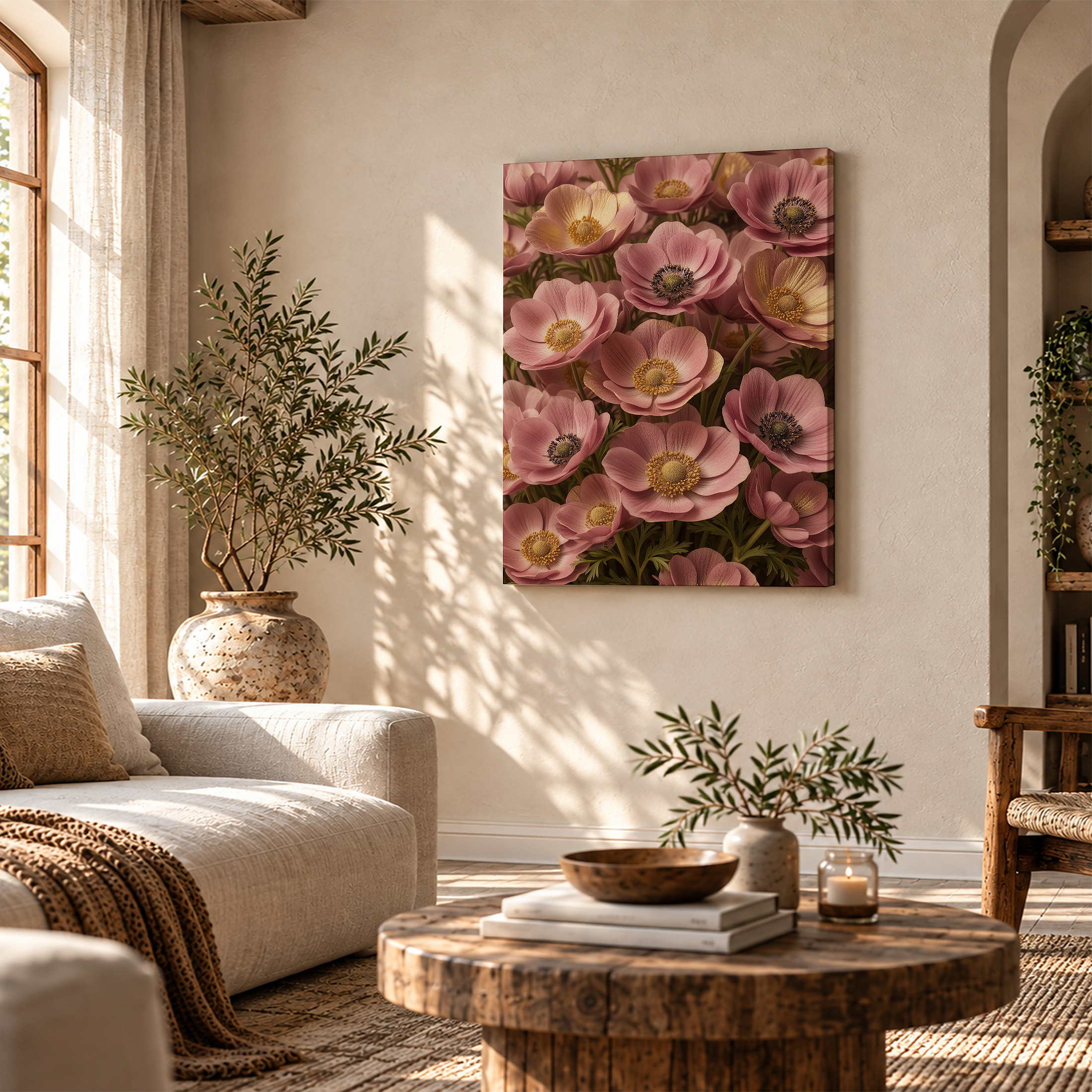 Pink Anemone Bloom Framed Canvas Wall Art - Image 4