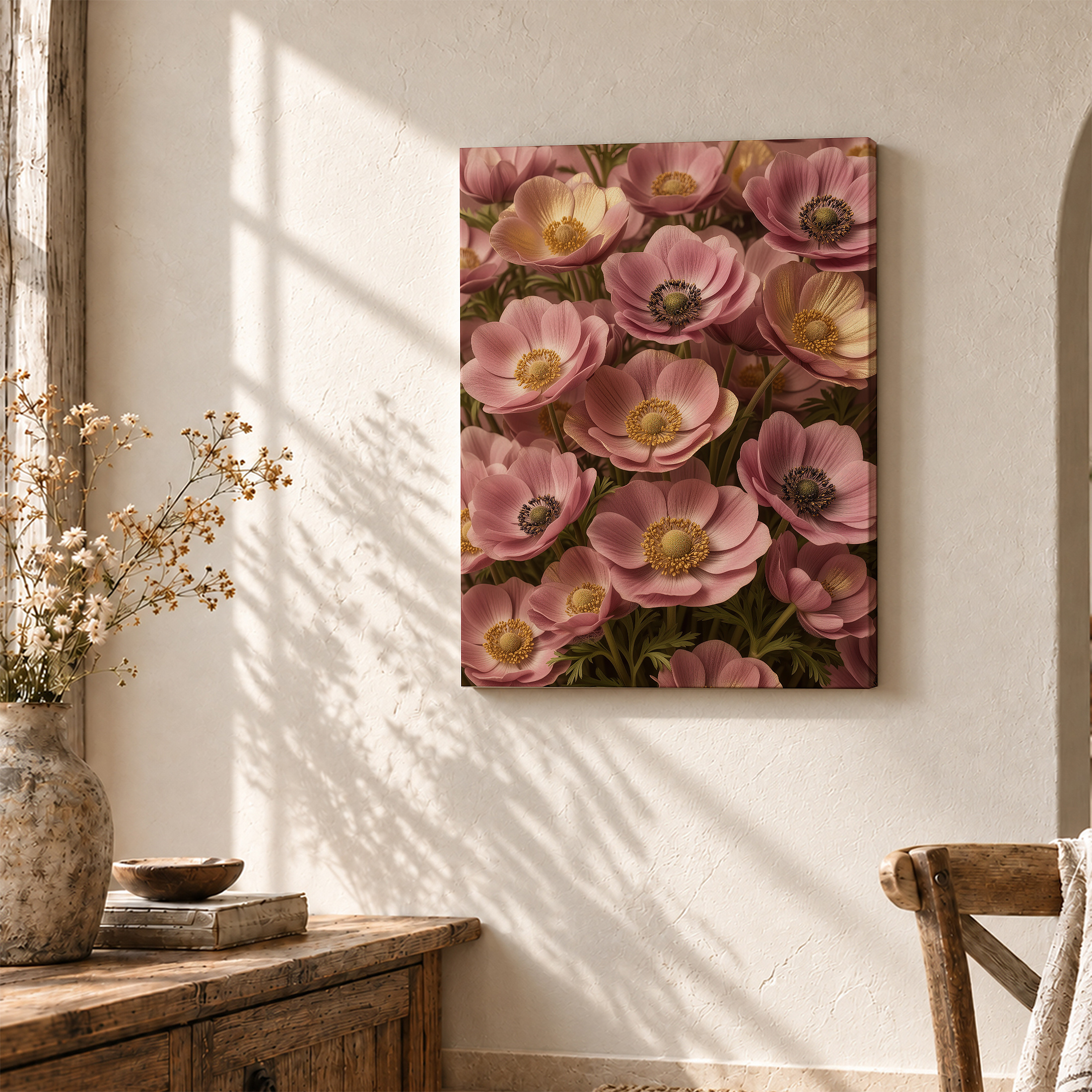 Pink Anemone Bloom Framed Canvas Wall Art - Image 3