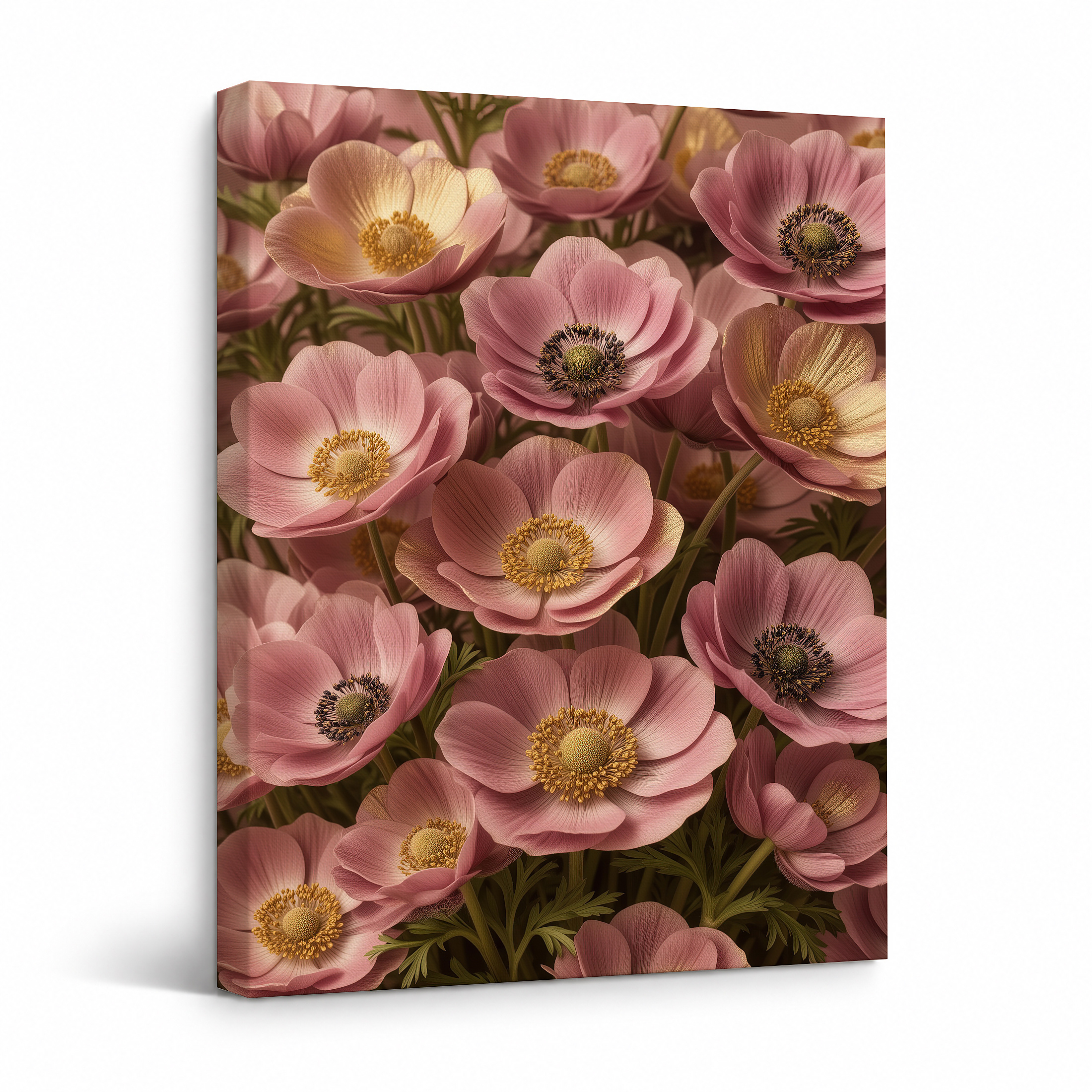 Pink Anemone Bloom Framed Canvas Wall Art