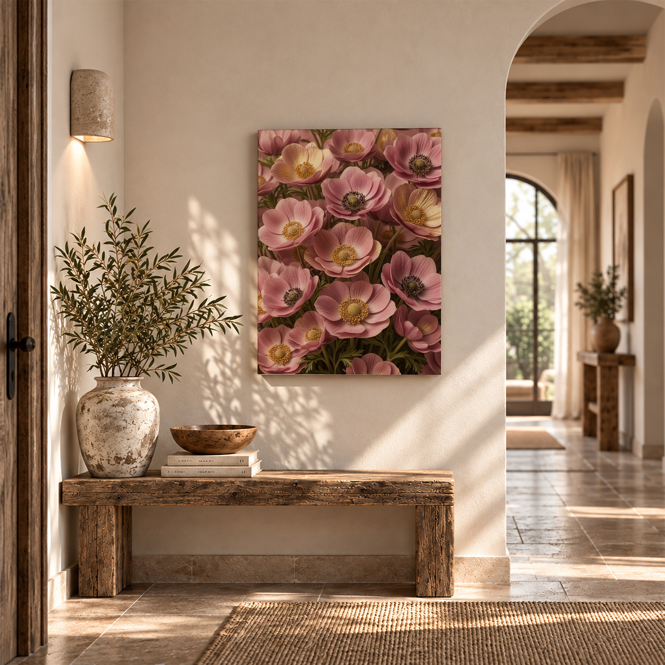 Pink Anemone Bloom Framed Canvas Wall Art - Image 6