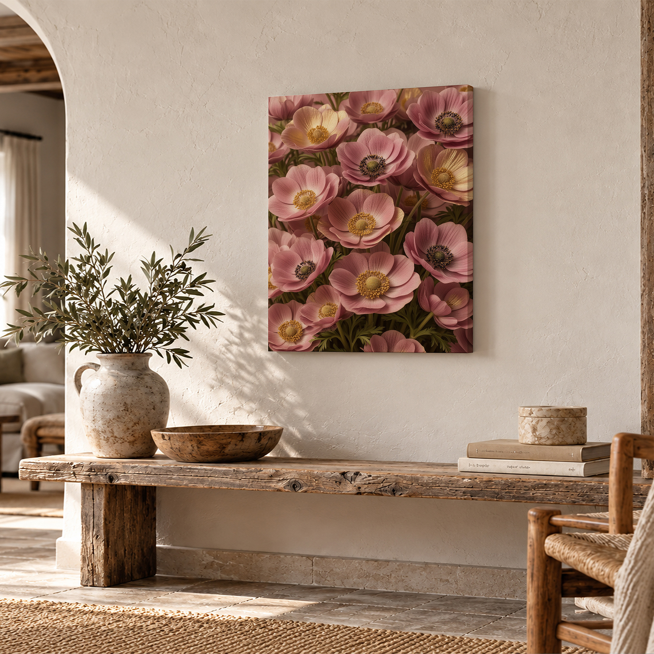 Pink Anemone Bloom Framed Canvas Wall Art - Image 2