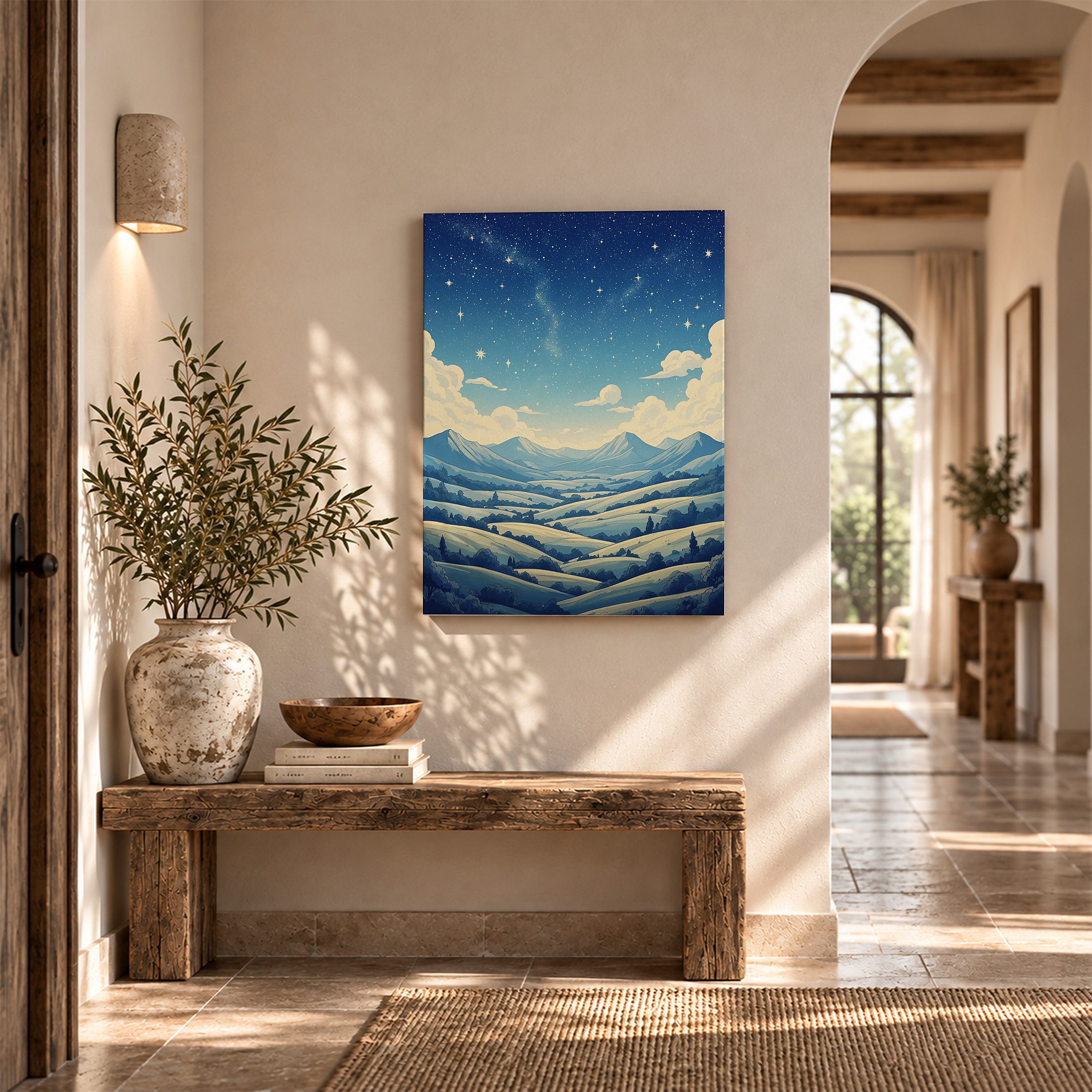 Starry Night Mountain Landscape Framed Canvas Wall Art - Ready to Hang - Image 6