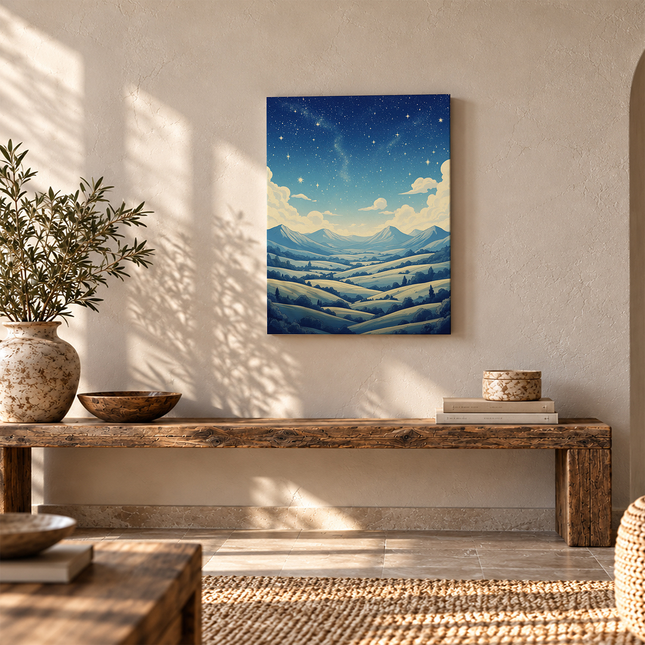 Starry Night Mountain Landscape Framed Canvas Wall Art - Ready to Hang - Image 5
