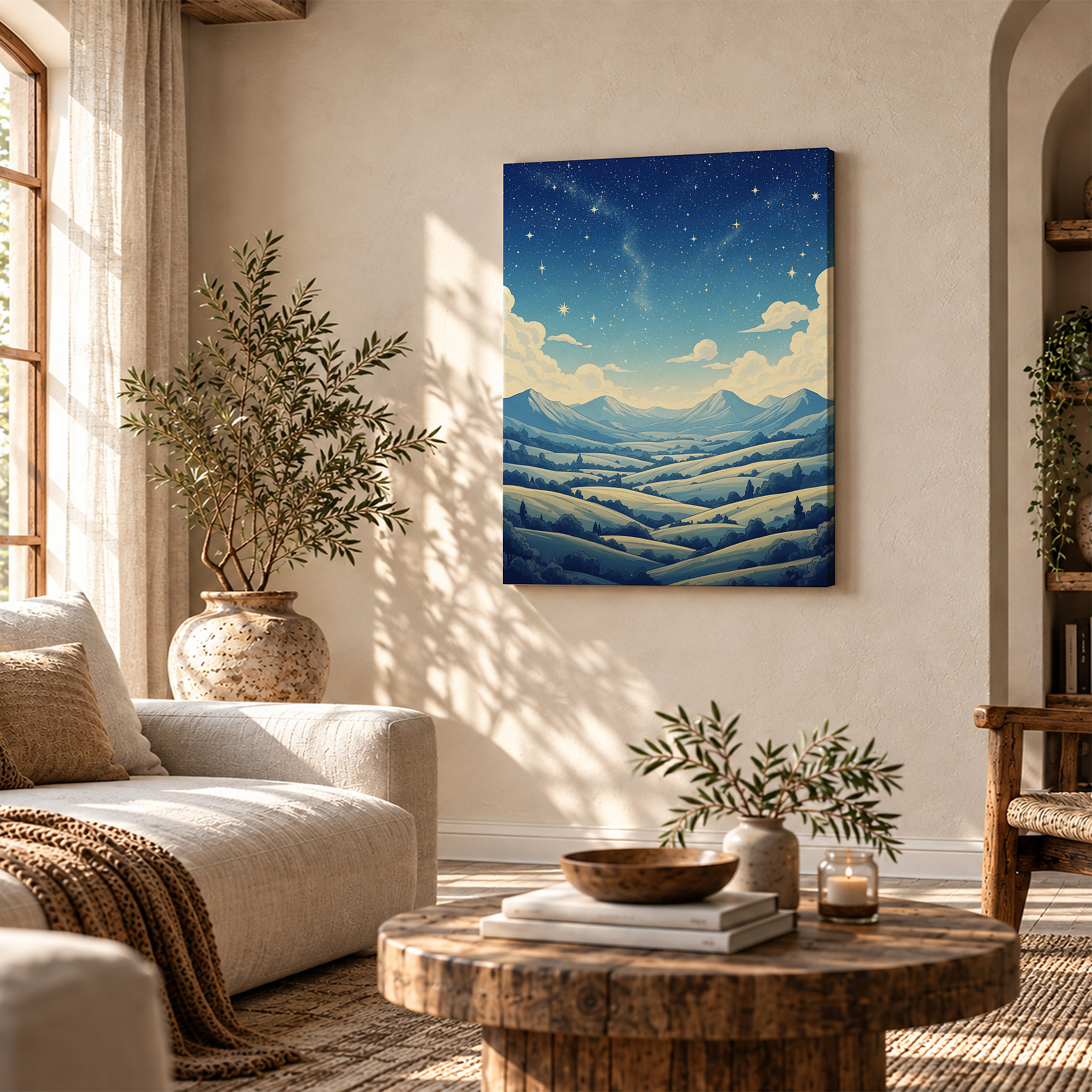 Starry Night Mountain Landscape Framed Canvas Wall Art - Ready to Hang - Image 4
