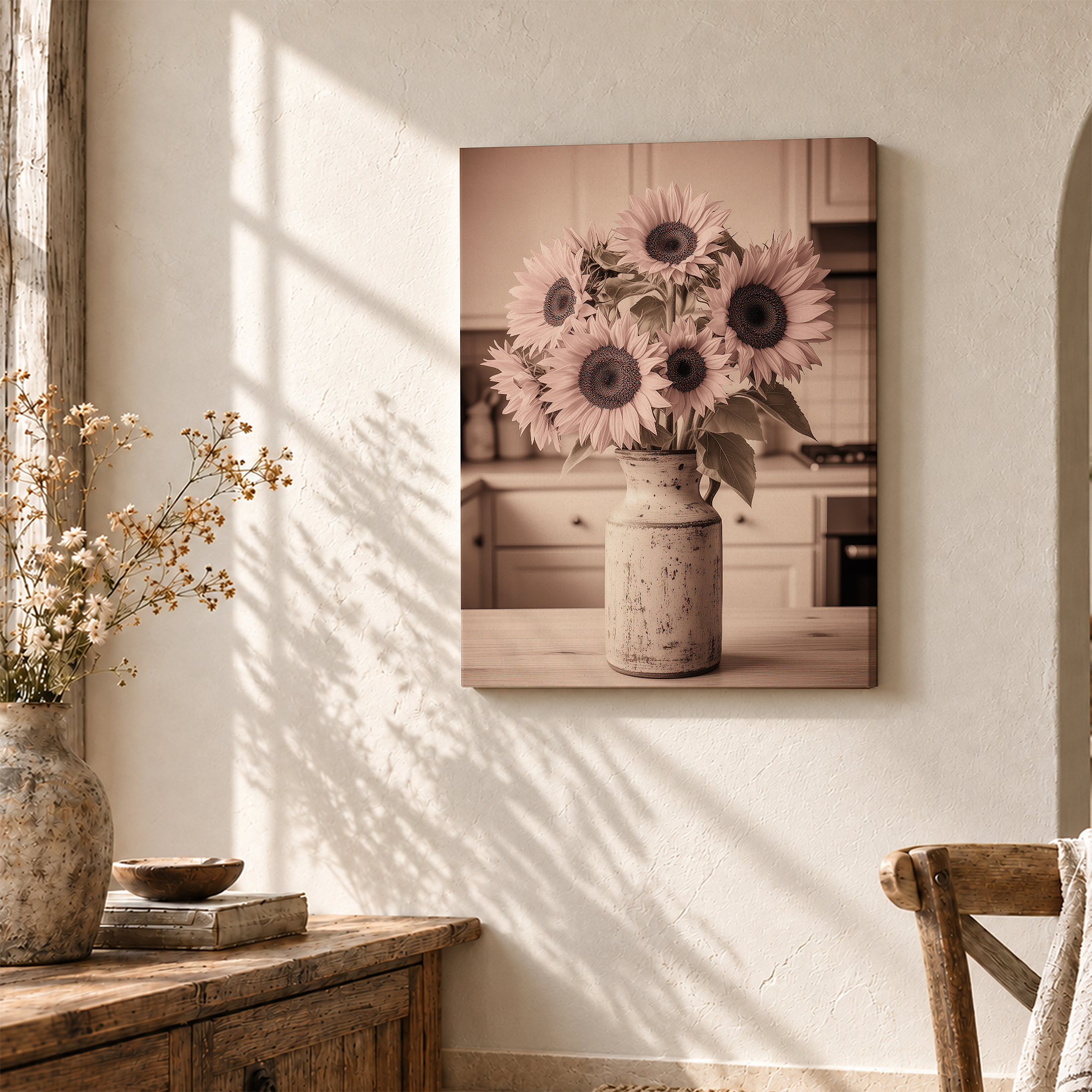 Vintage Sunflower Kitchen Framed Canvas Wall Art - Ready to Hang - Image 3