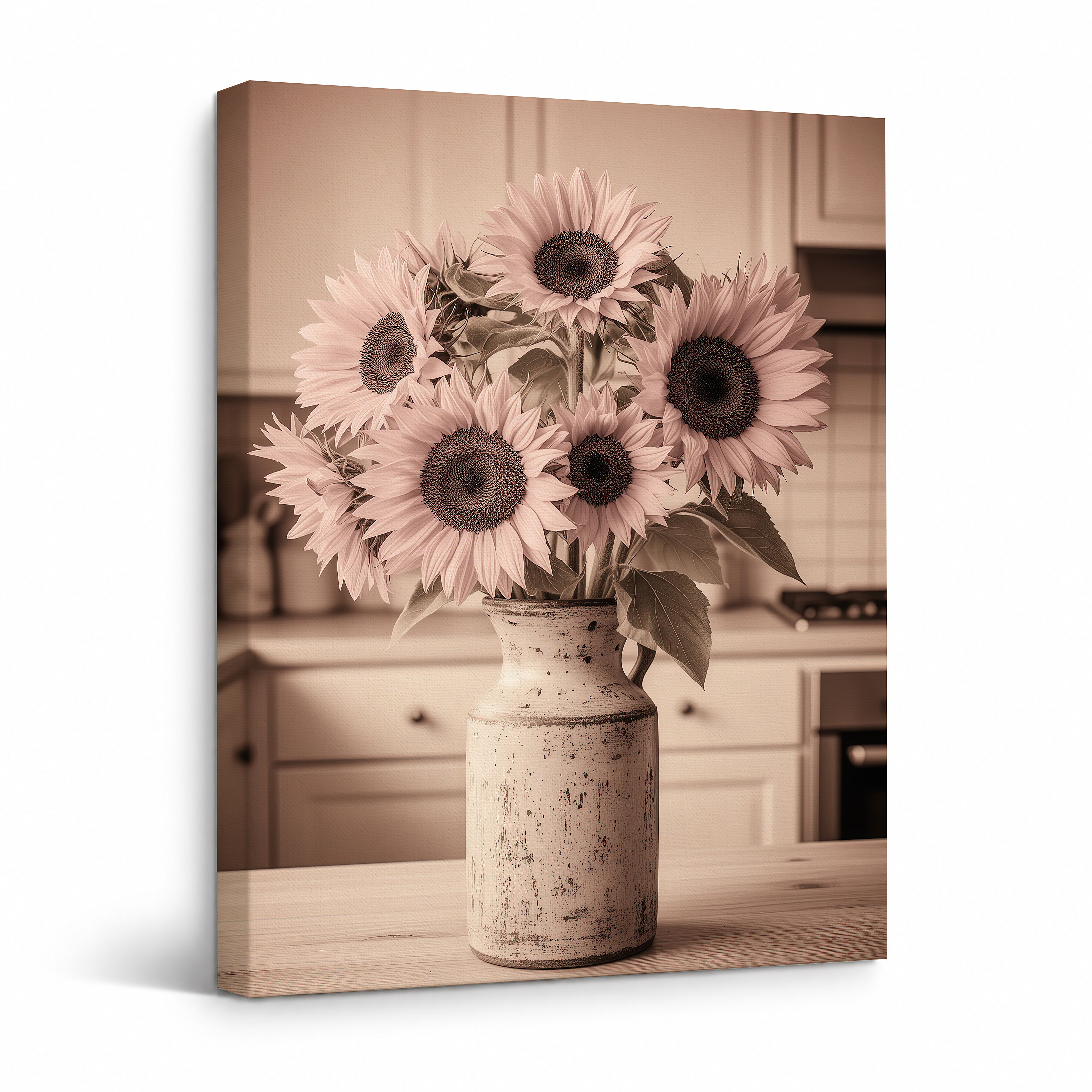 Vintage Sunflower Kitchen Framed Canvas Wall Art - Ready to Hang