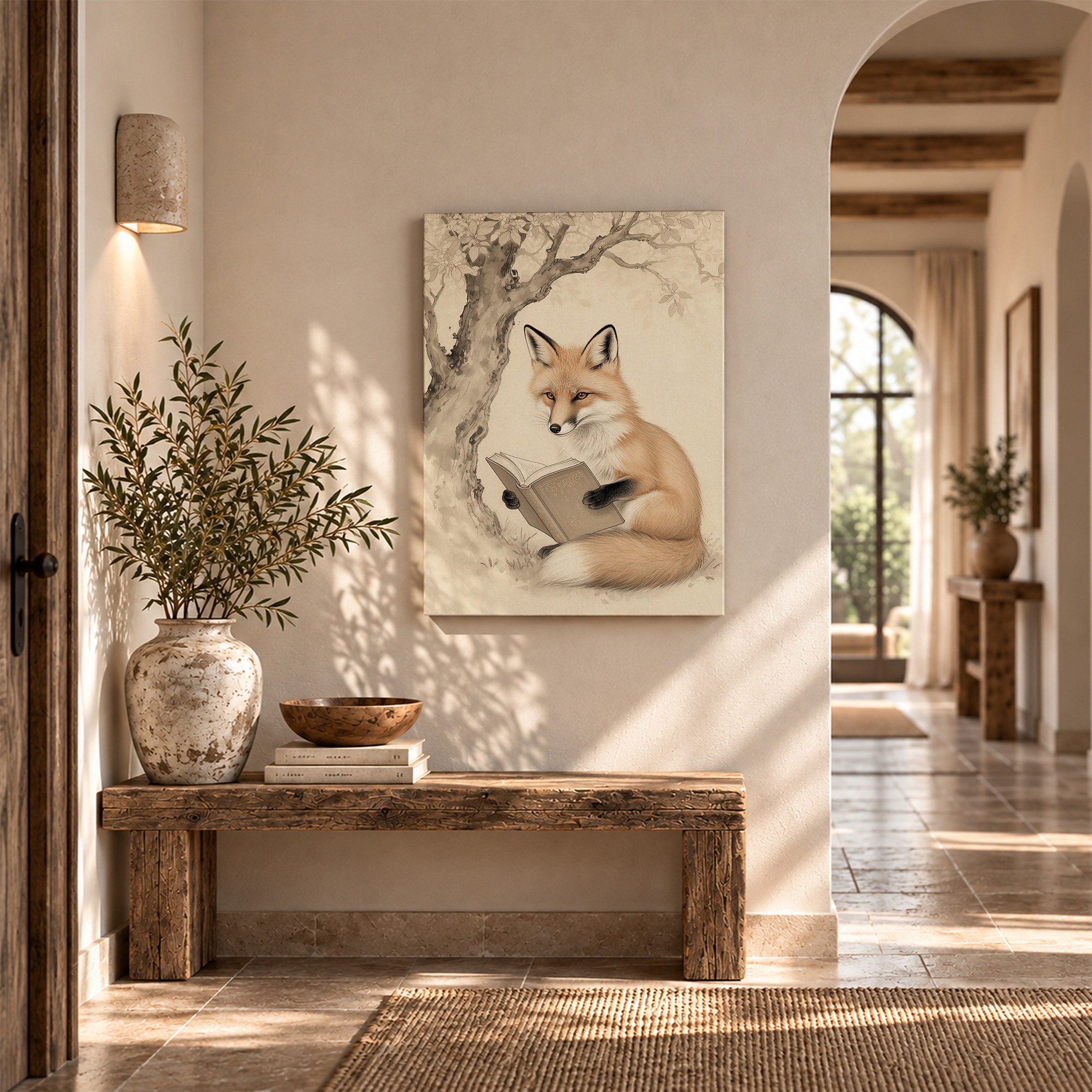 Fox Reading Under Tree Framed Canvas Wall Art - Vintage Whimsy Decor - Image 6