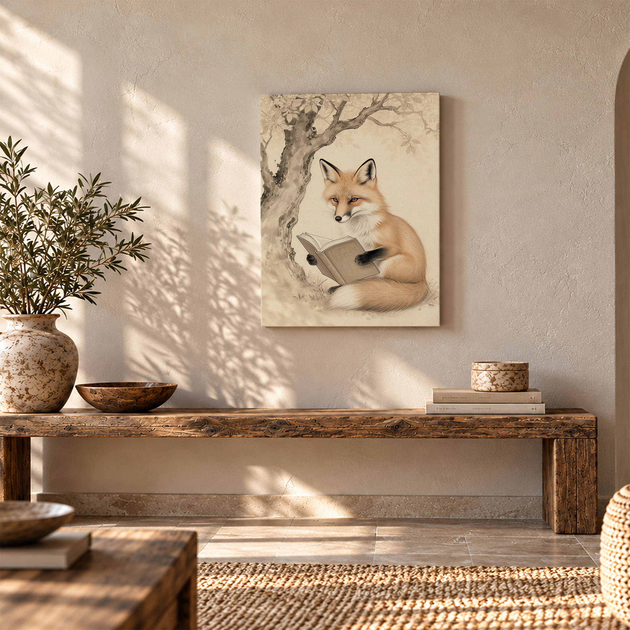 Fox Reading Under Tree Framed Canvas Wall Art - Vintage Whimsy Decor - Image 5