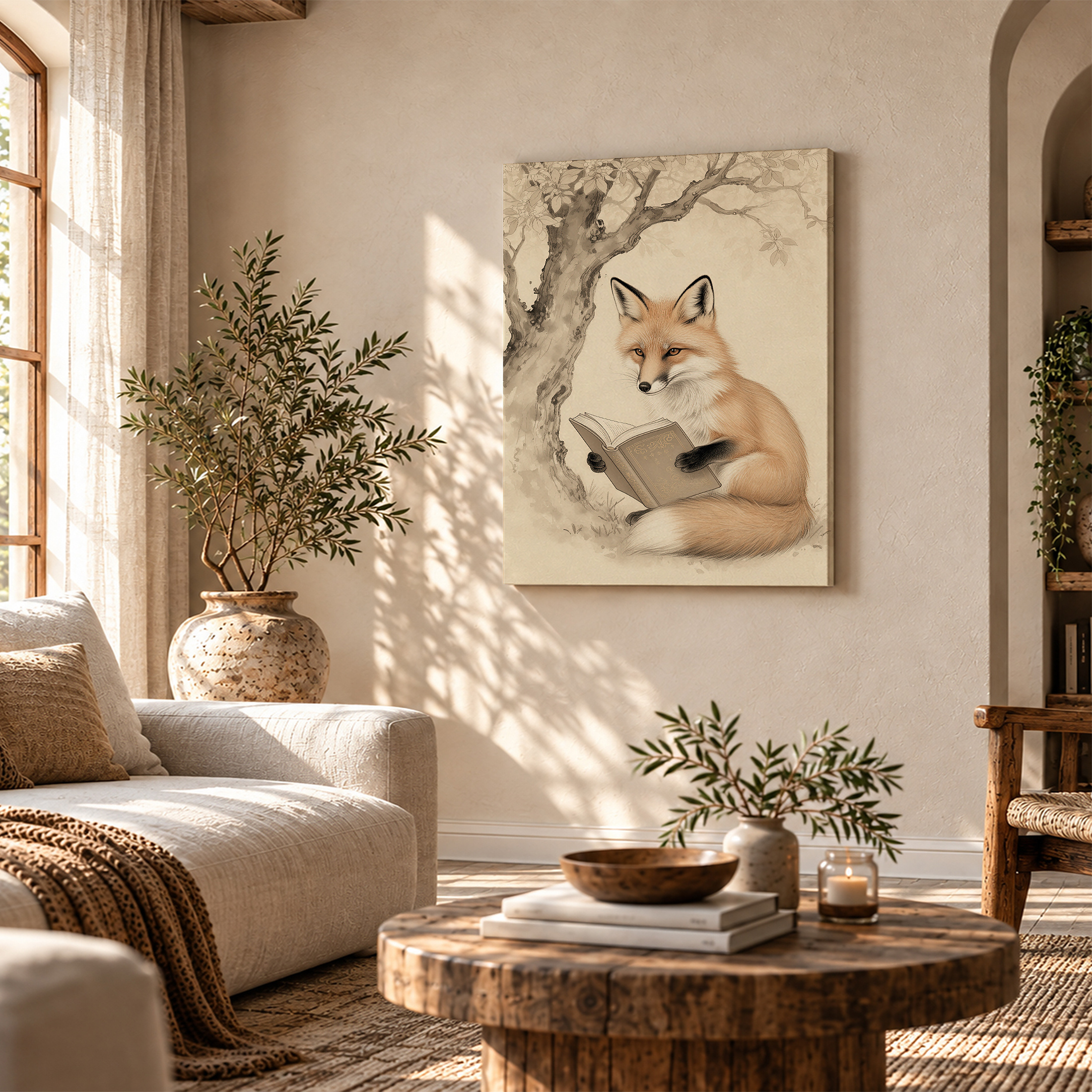 Fox Reading Under Tree Framed Canvas Wall Art - Vintage Whimsy Decor - Image 4