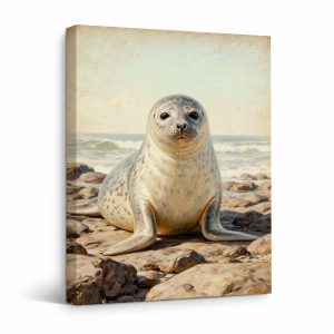 Vintage Seal Beach Scene Framed Canvas Wall Art - Ready to Hang