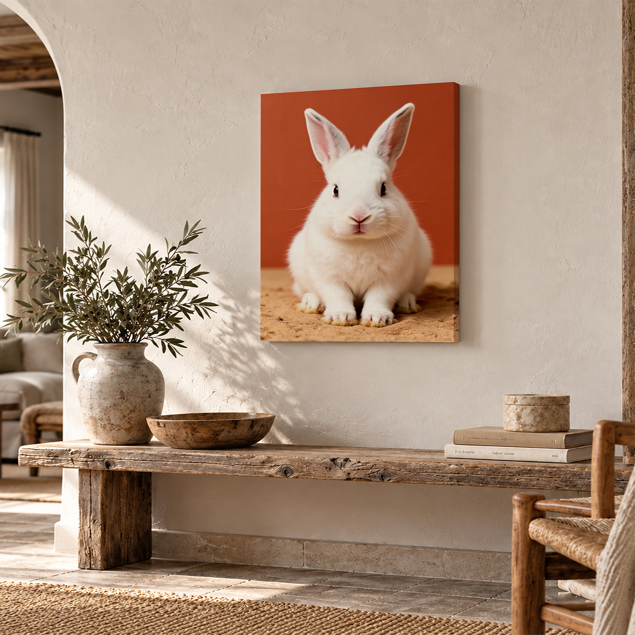 Cute White Rabbit Framed Canvas Wall Art - Ready to Hang | Imagcanvas.com - Image 2