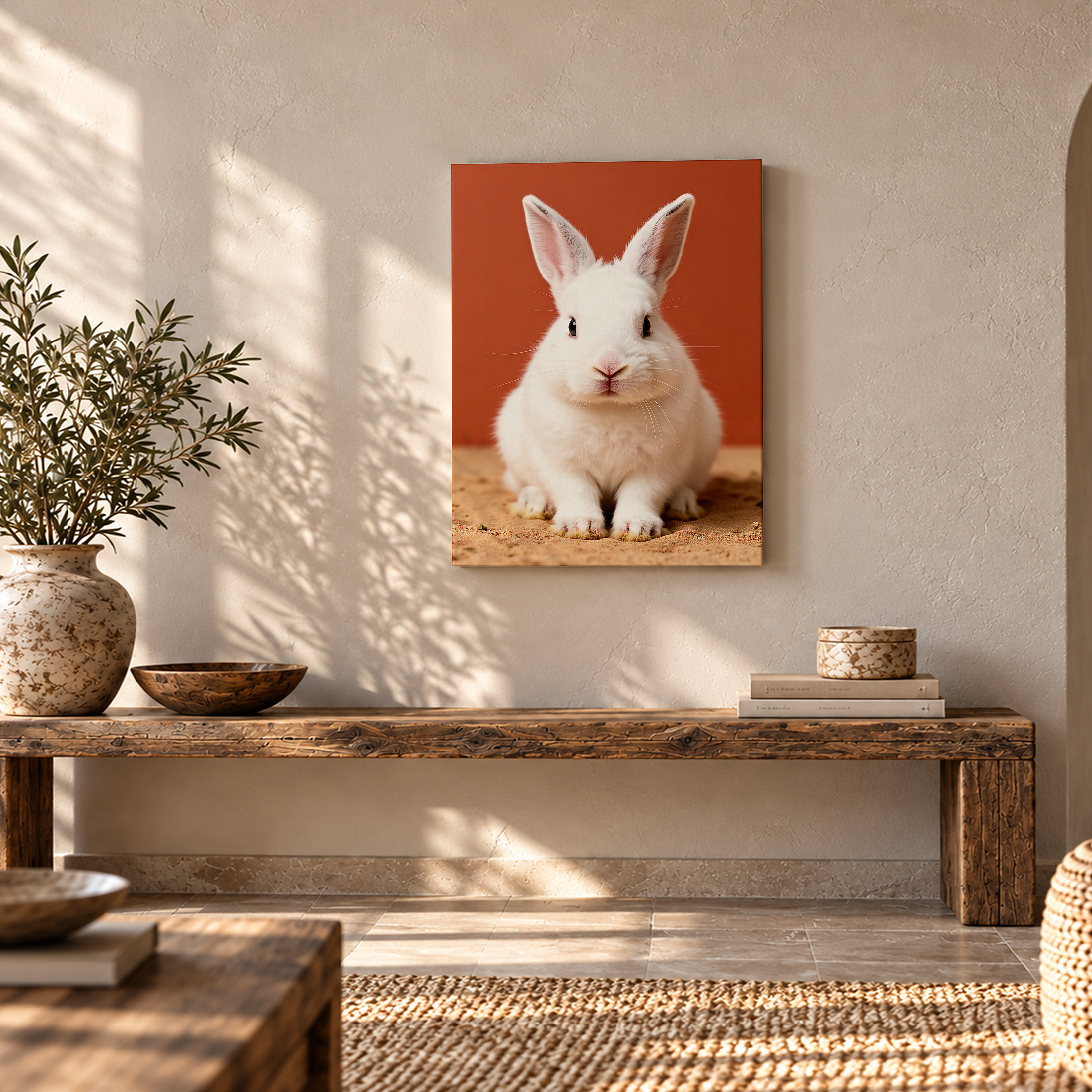 Cute White Rabbit Framed Canvas Wall Art - Ready to Hang | Imagcanvas.com - Image 5