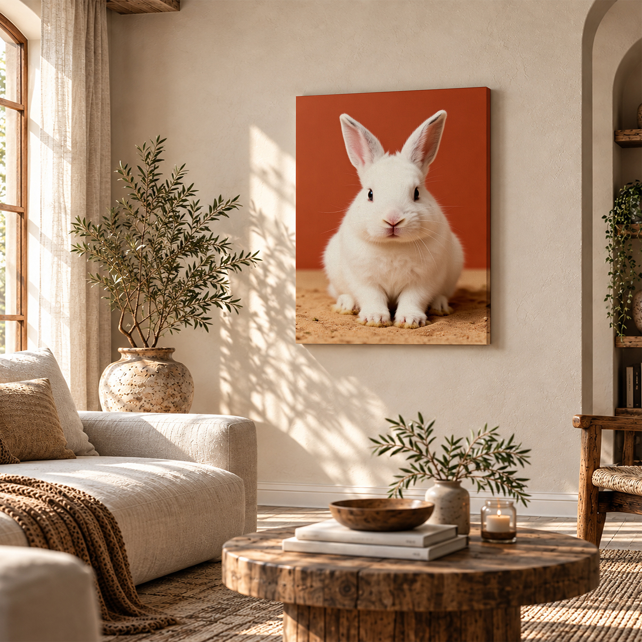 Cute White Rabbit Framed Canvas Wall Art - Ready to Hang | Imagcanvas.com - Image 4