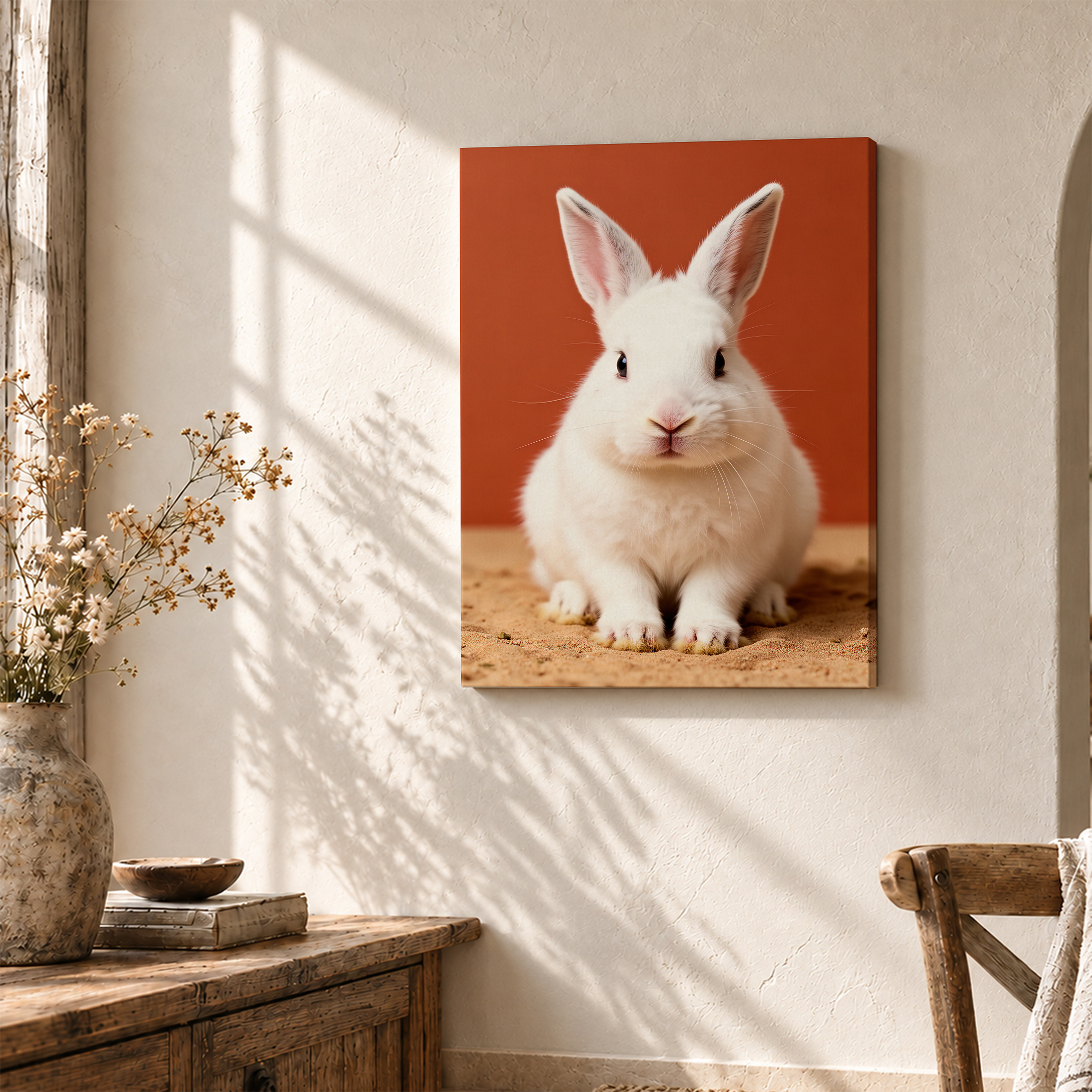 Cute White Rabbit Framed Canvas Wall Art - Ready to Hang | Imagcanvas.com - Image 3