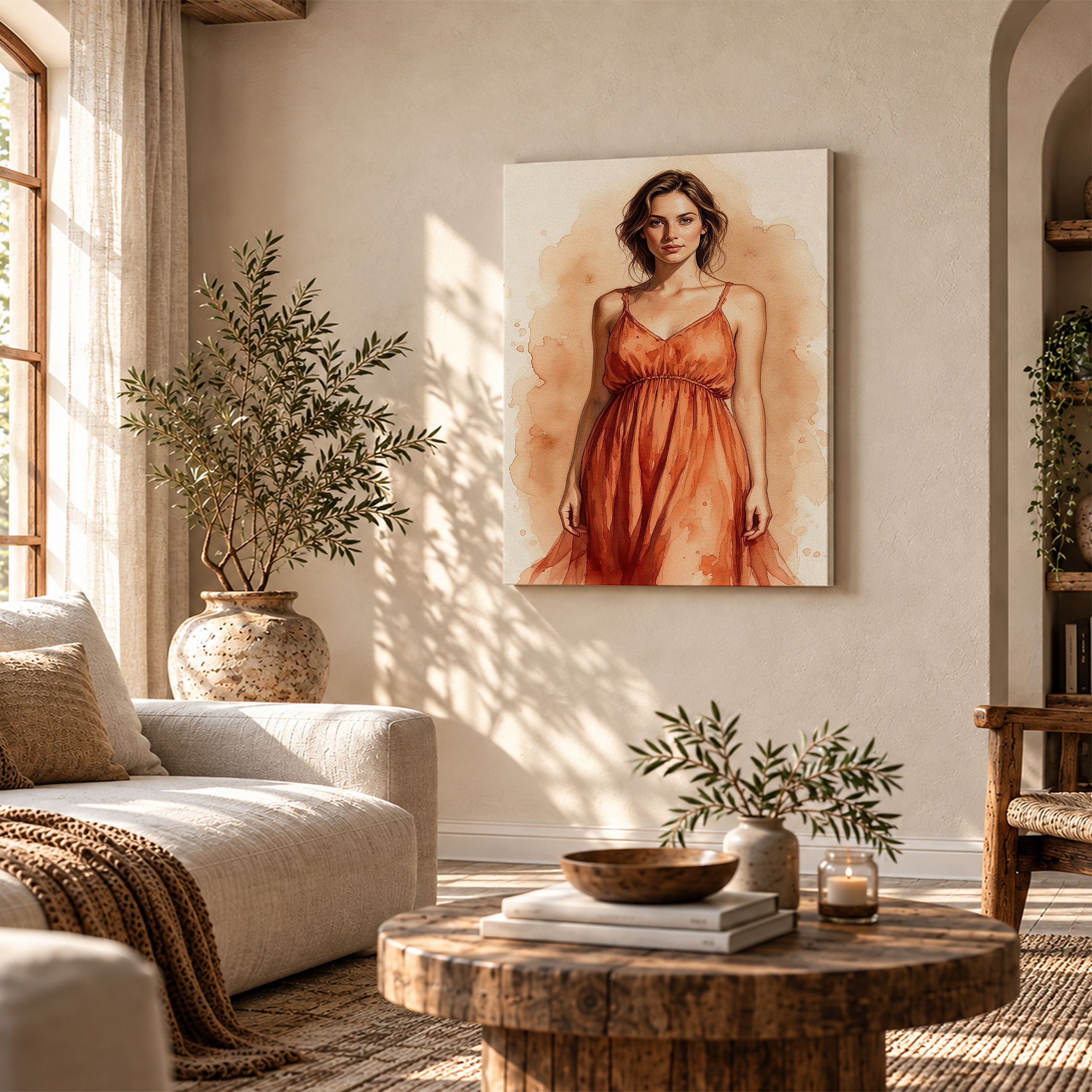 Watercolor Orange Dress Woman Framed Canvas Wall Art Ready to Hang - Image 4