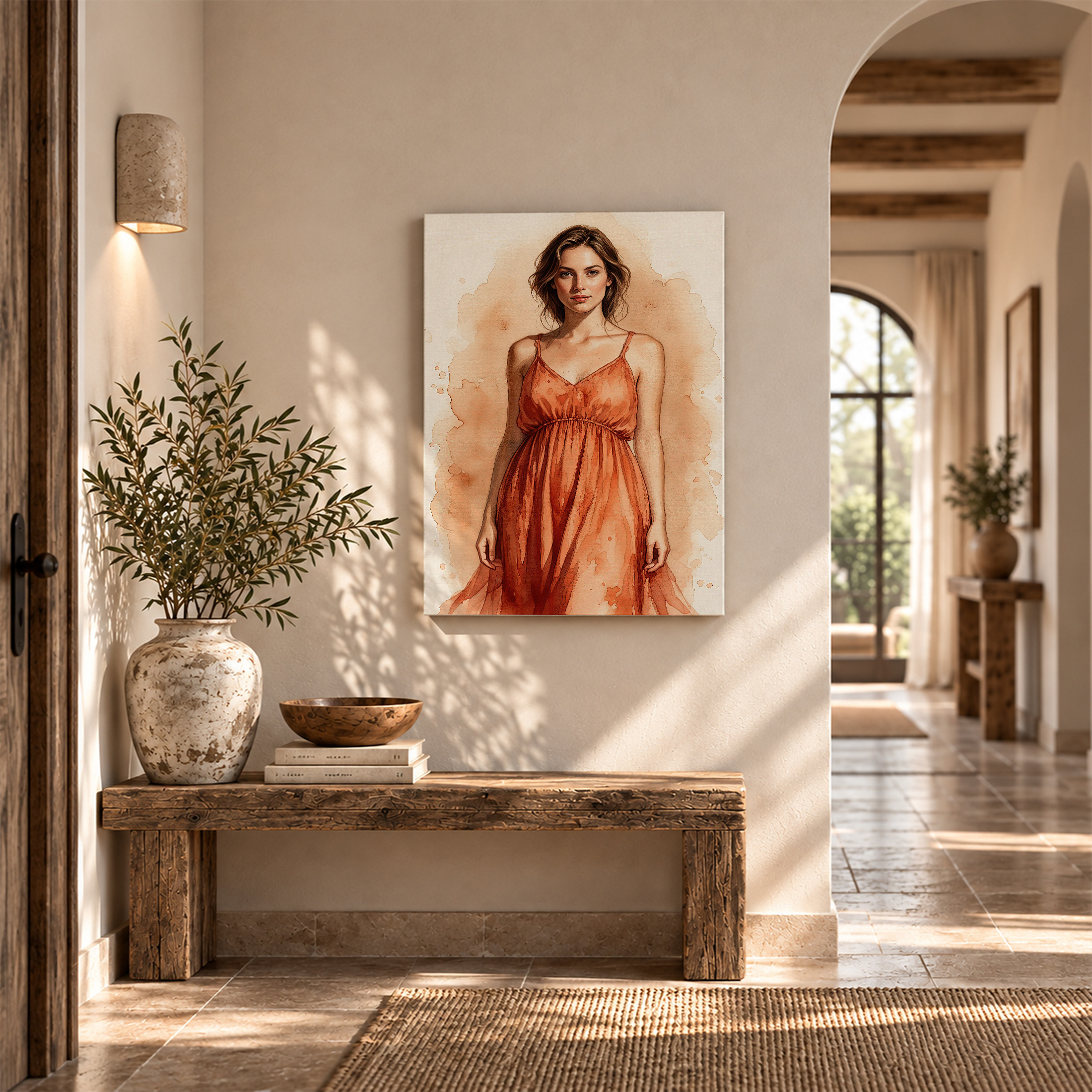 Watercolor Orange Dress Woman Framed Canvas Wall Art Ready to Hang - Image 6