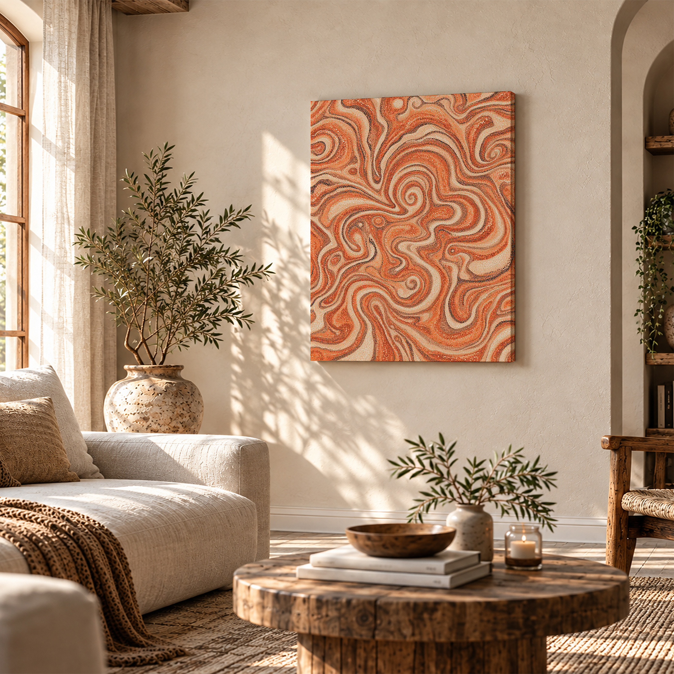Warm Swirl Abstract Framed Canvas Wall Art - Ready to Hang - Image 4