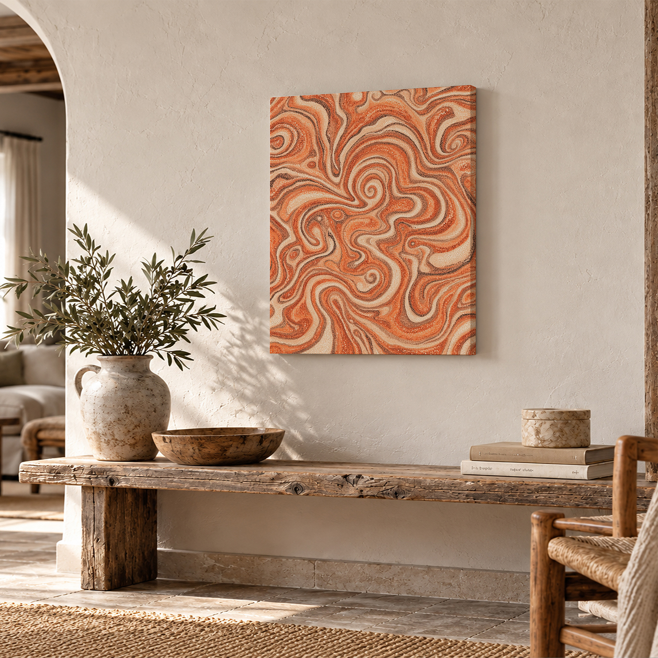 Warm Swirl Abstract Framed Canvas Wall Art - Ready to Hang - Image 2
