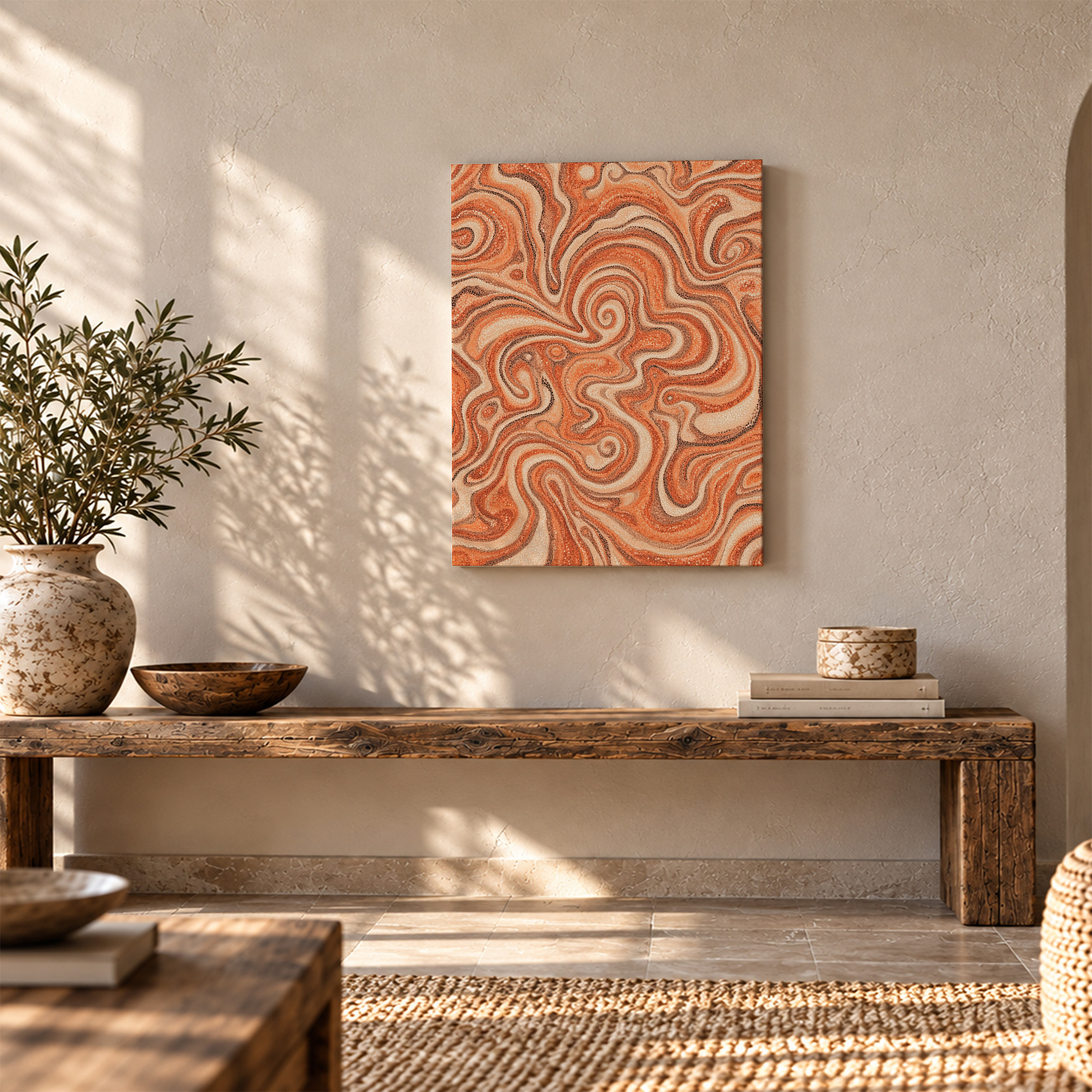 Warm Swirl Abstract Framed Canvas Wall Art - Ready to Hang - Image 5