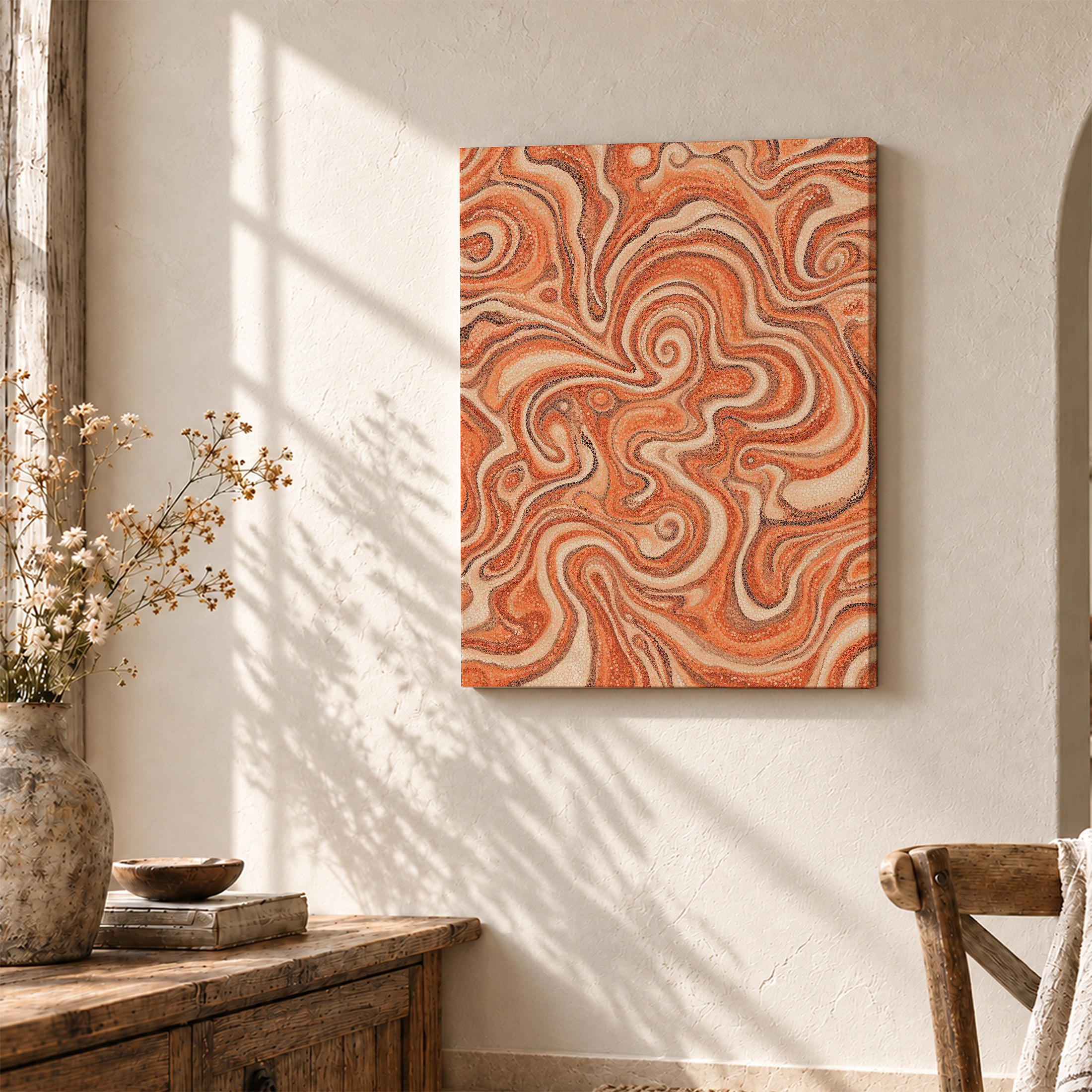 Warm Swirl Abstract Framed Canvas Wall Art - Ready to Hang - Image 3