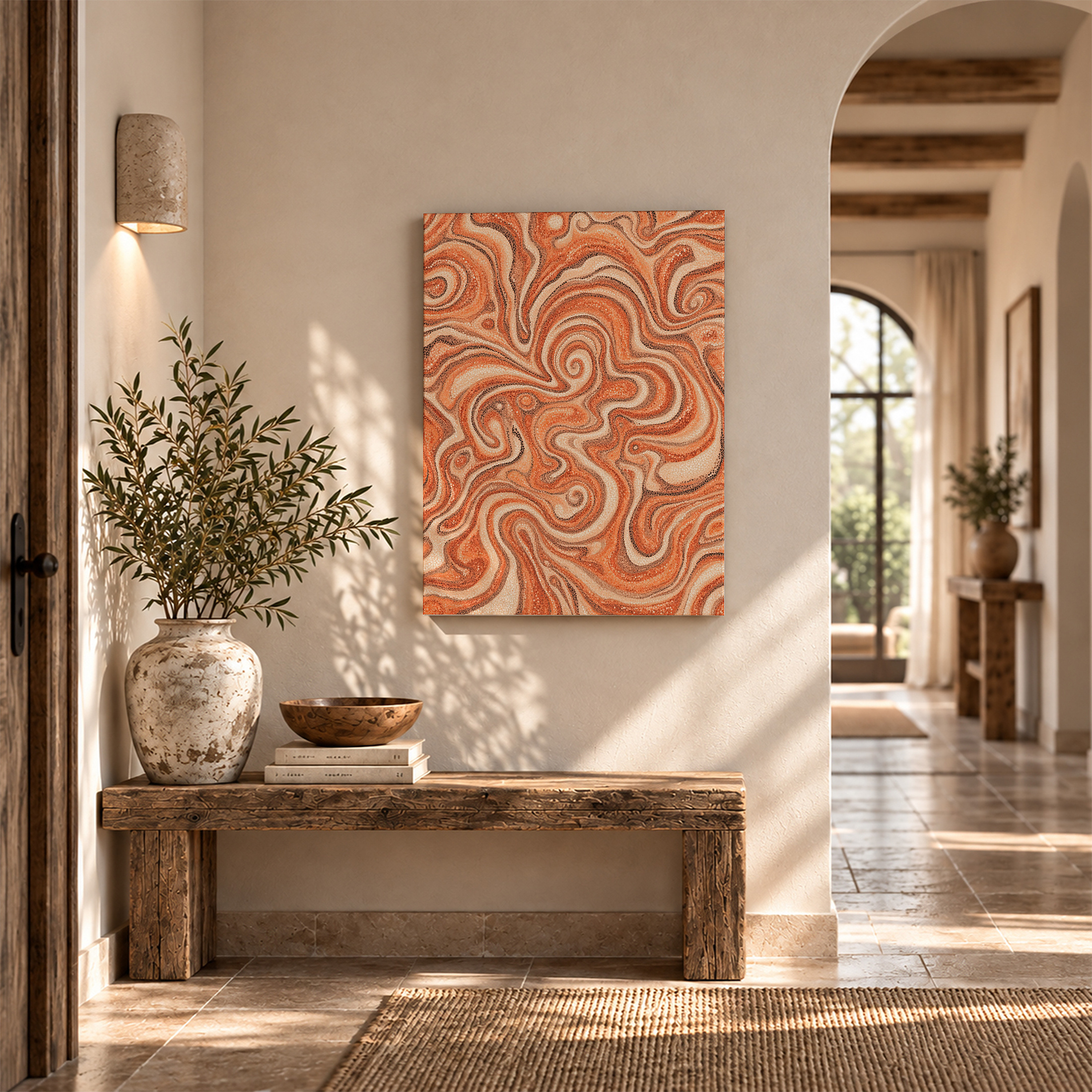 Warm Swirl Abstract Framed Canvas Wall Art - Ready to Hang - Image 6