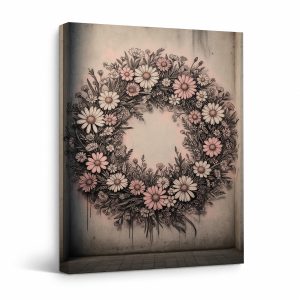 Vintage Floral Wreath Framed Canvas Wall Art | Ready to Hang
