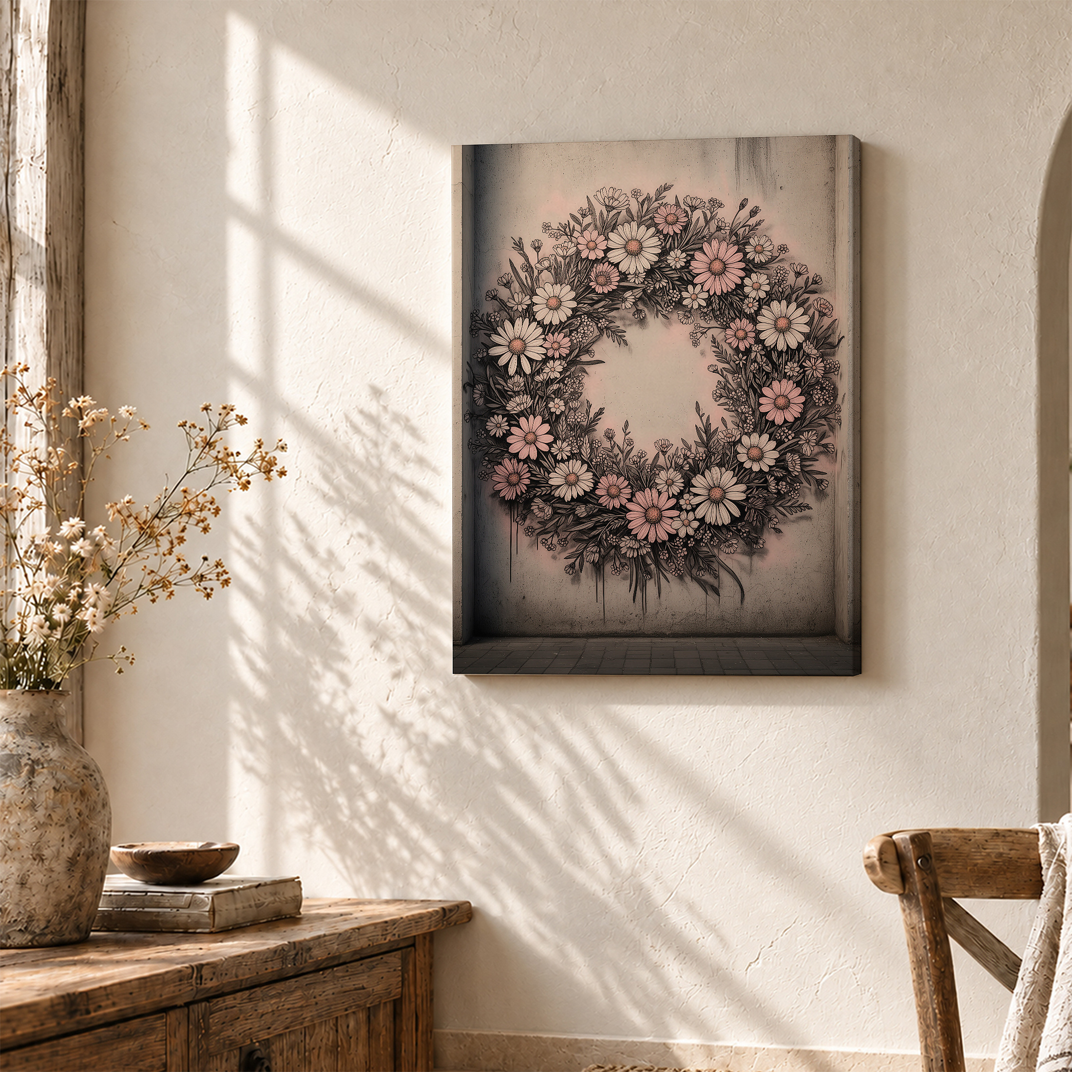 Vintage Floral Wreath Framed Canvas Wall Art | Ready to Hang - Image 3