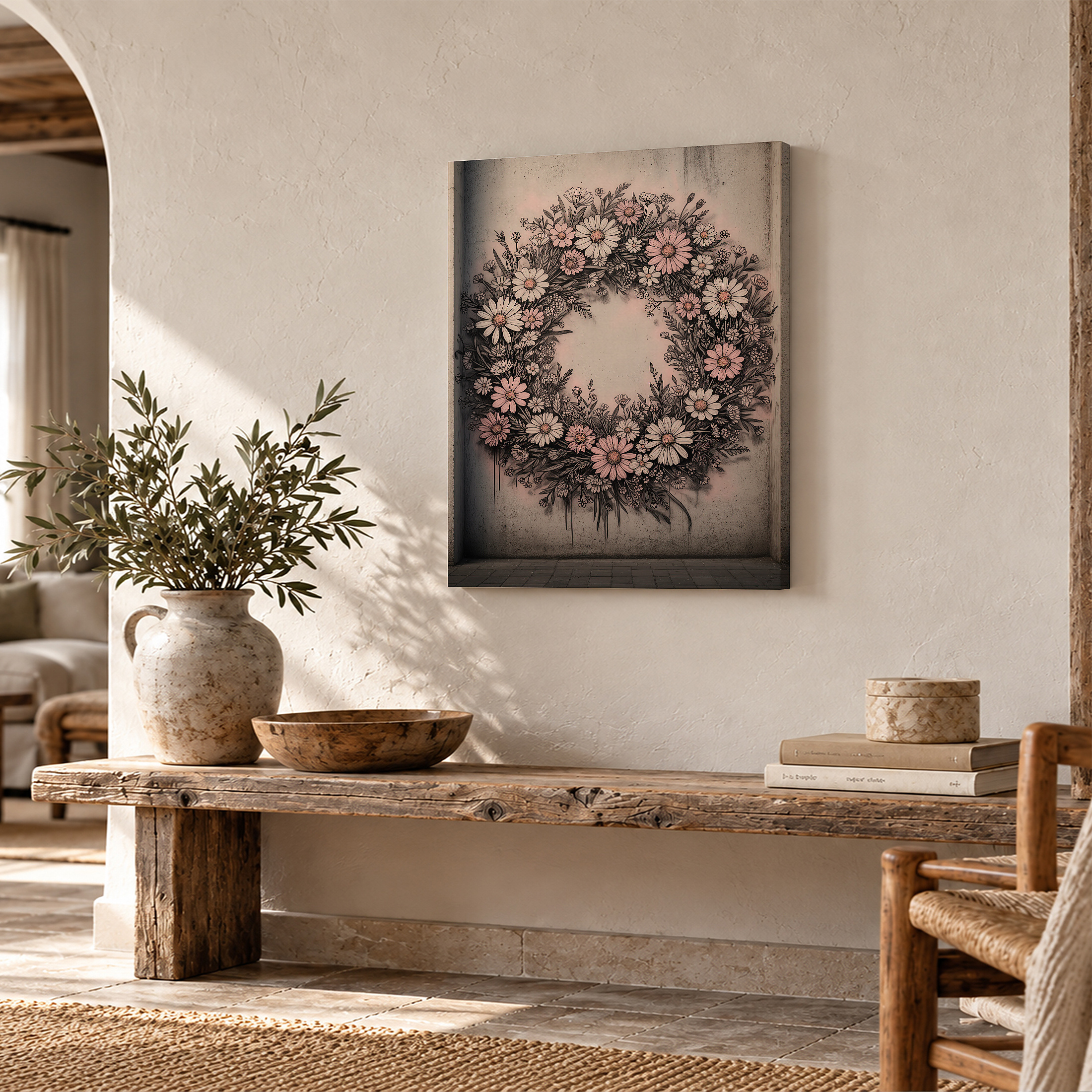 Vintage Floral Wreath Framed Canvas Wall Art | Ready to Hang - Image 2