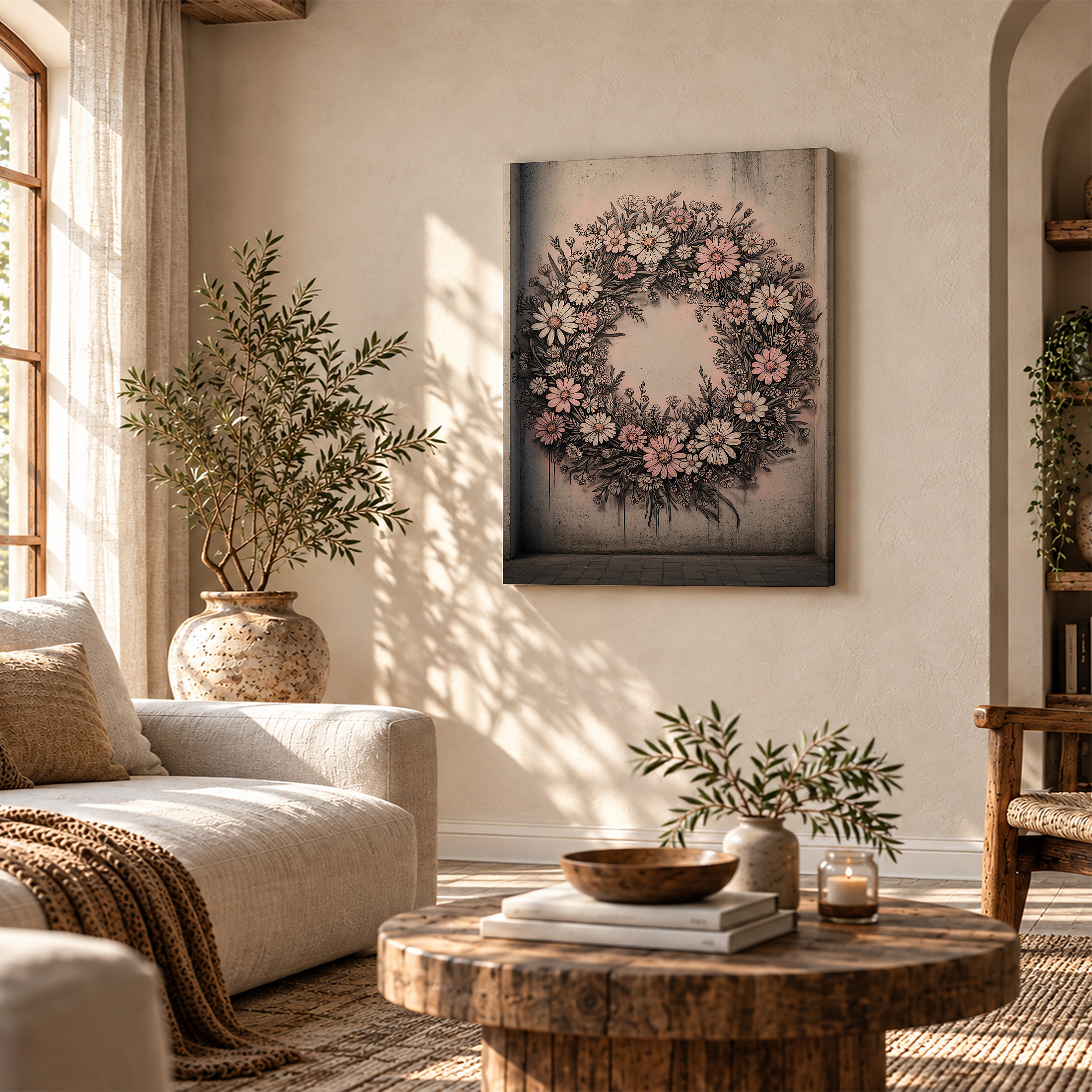 Vintage Floral Wreath Framed Canvas Wall Art | Ready to Hang - Image 4