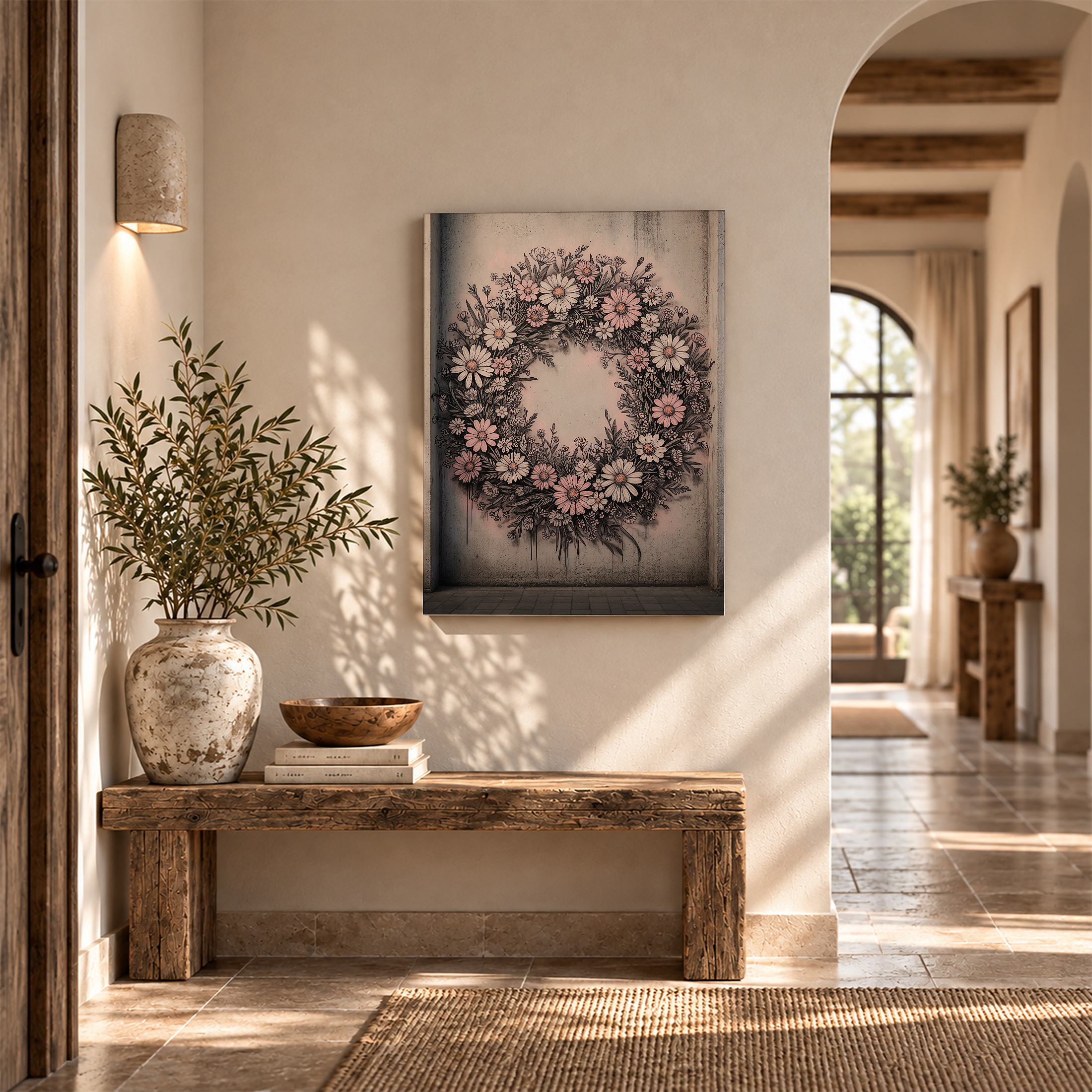 Vintage Floral Wreath Framed Canvas Wall Art | Ready to Hang - Image 6