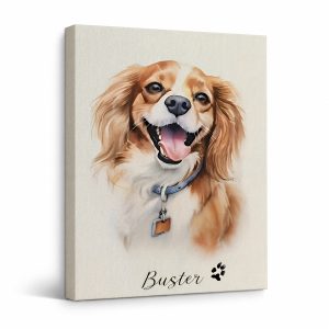 Buster Happy Dog Watercolor Framed Canvas Wall Art