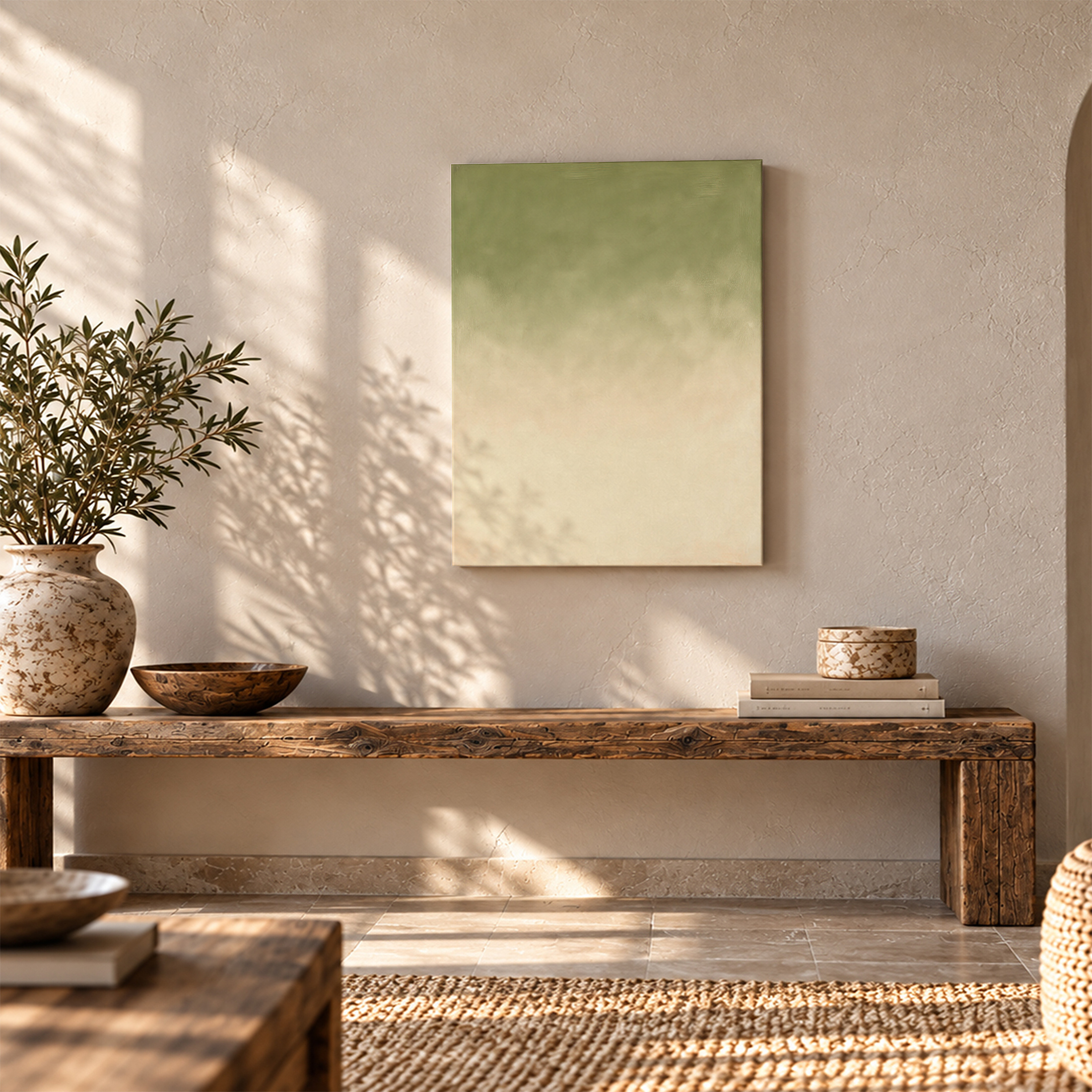 Soft Green to Beige Gradient Framed Canvas Wall Art | Ready to Hang - Image 5