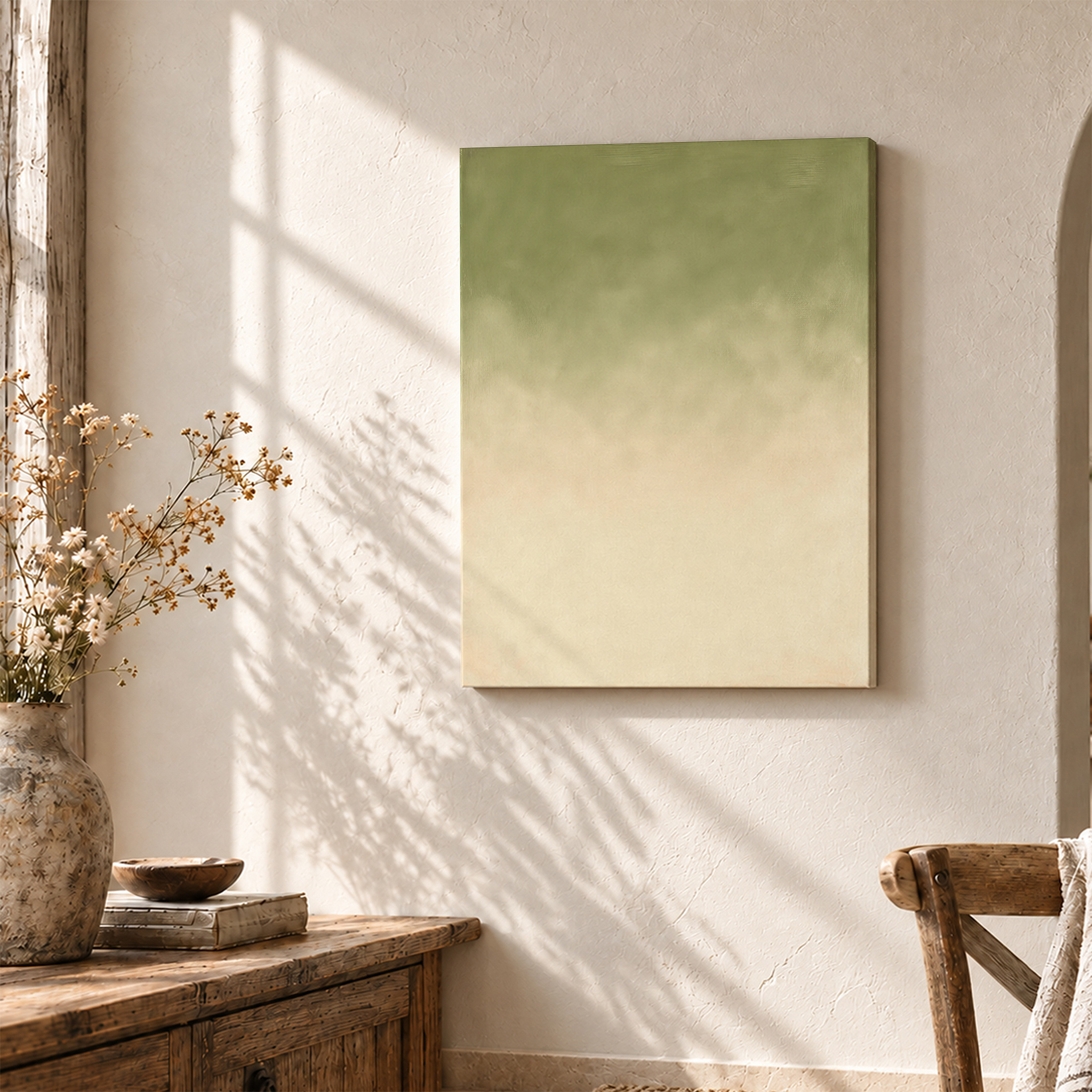 Soft Green to Beige Gradient Framed Canvas Wall Art | Ready to Hang - Image 3