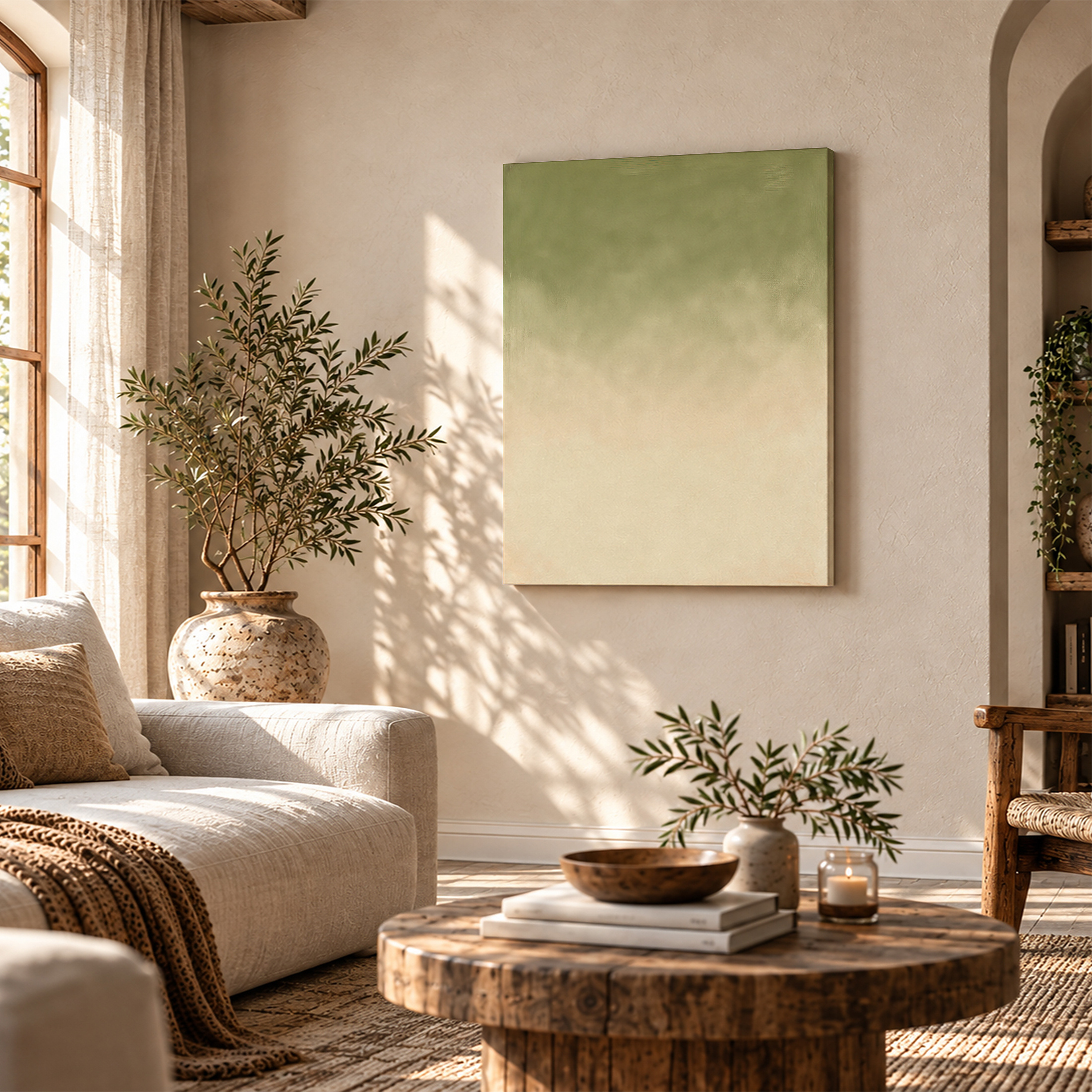 Soft Green to Beige Gradient Framed Canvas Wall Art | Ready to Hang - Image 4