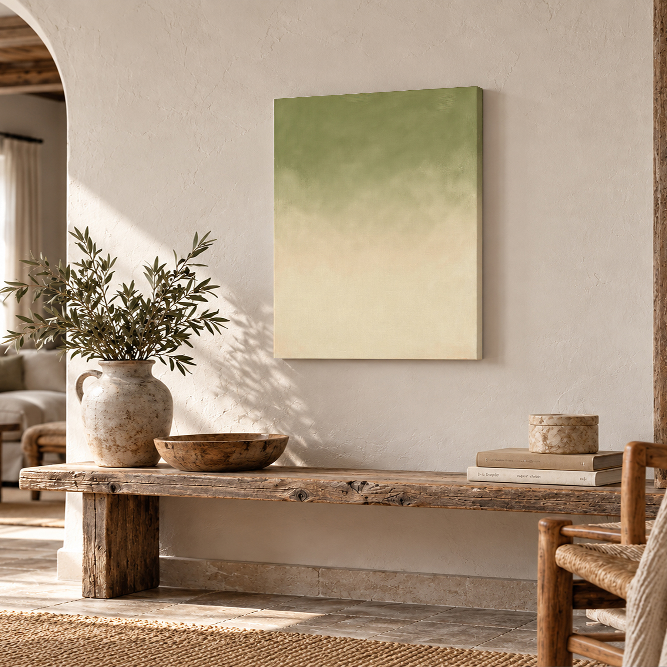 Soft Green to Beige Gradient Framed Canvas Wall Art | Ready to Hang - Image 2