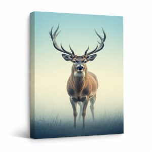Misty Deer Framed Canvas Wall Art - Serene Nature Decor
